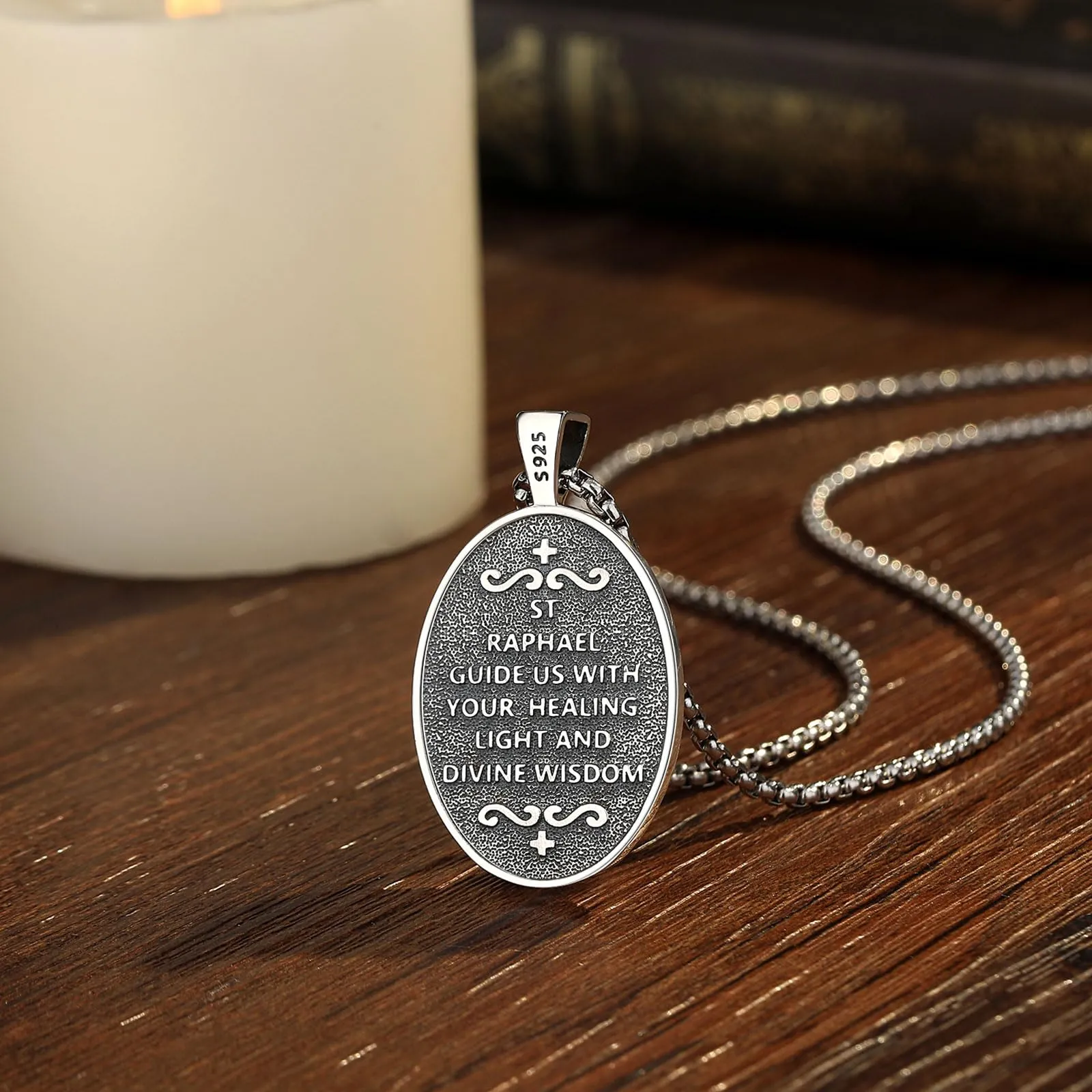 AEONSLOVE Collana San Raffaello Uomo Donna Medaglia San Raffaello Argento 925 Ciondolo Raffaele Arcangelo Gioielli Religiosa Regalo Cristiano Cattolico - immagine 3