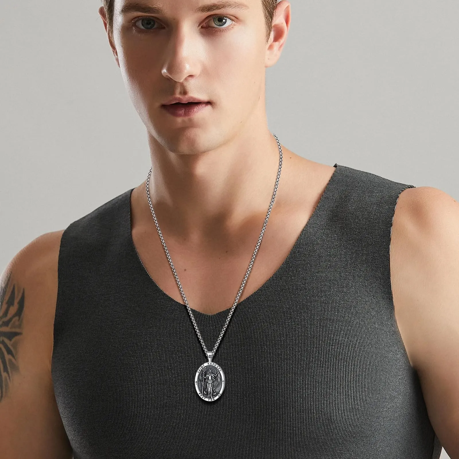 AEONSLOVE Collana San Raffaello Uomo Donna Medaglia San Raffaello Argento 925 Ciondolo Raffaele Arcangelo Gioielli Religiosa Regalo Cristiano Cattolico - immagine 5