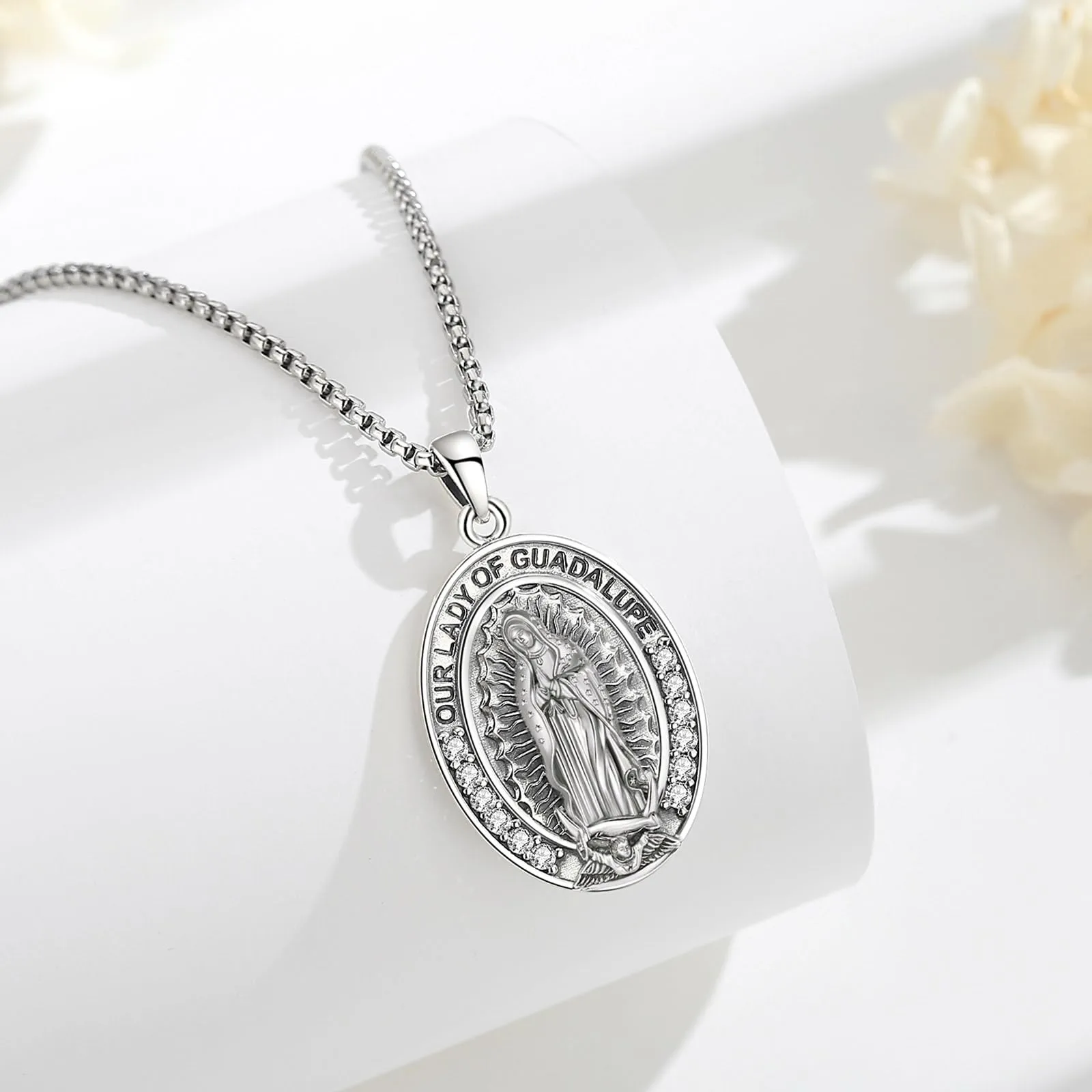AEONSLOVE Collana Vergine Maria Donna Uomo Medaglia Miracolosa Argento 925 Ciondolo Madonna Delle Grazie Gioielli Cristiano Cattolico - immagine 2