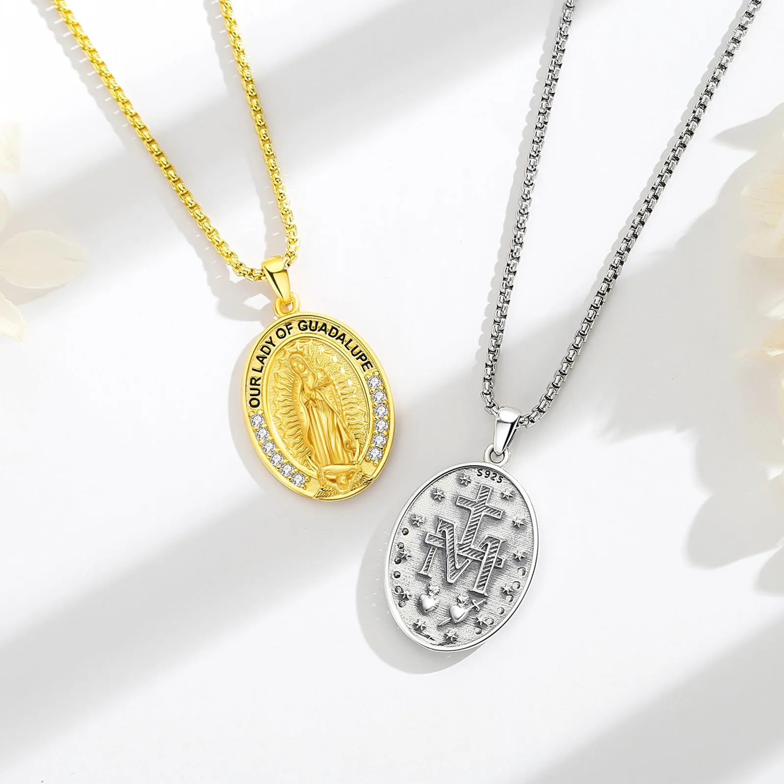 AEONSLOVE Collana Vergine Maria Donna Uomo Medaglia Miracolosa Argento 925 Ciondolo Madonna Delle Grazie Gioielli Cristiano Cattolico - immagine 3