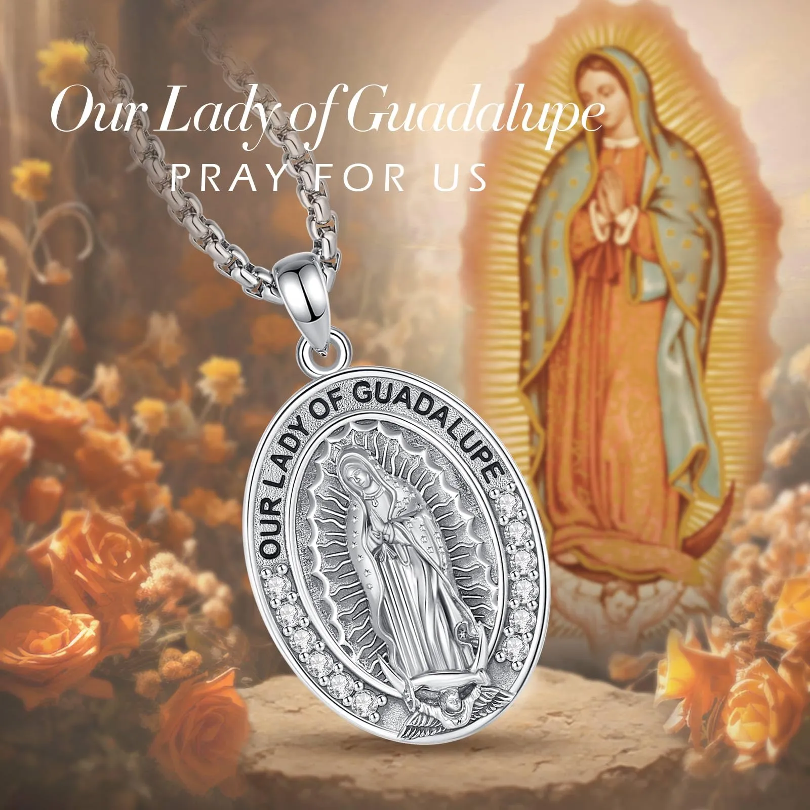 AEONSLOVE Collana Vergine Maria Donna Uomo Medaglia Miracolosa Argento 925 Ciondolo Madonna Delle Grazie Gioielli Cristiano Cattolico - immagine 7