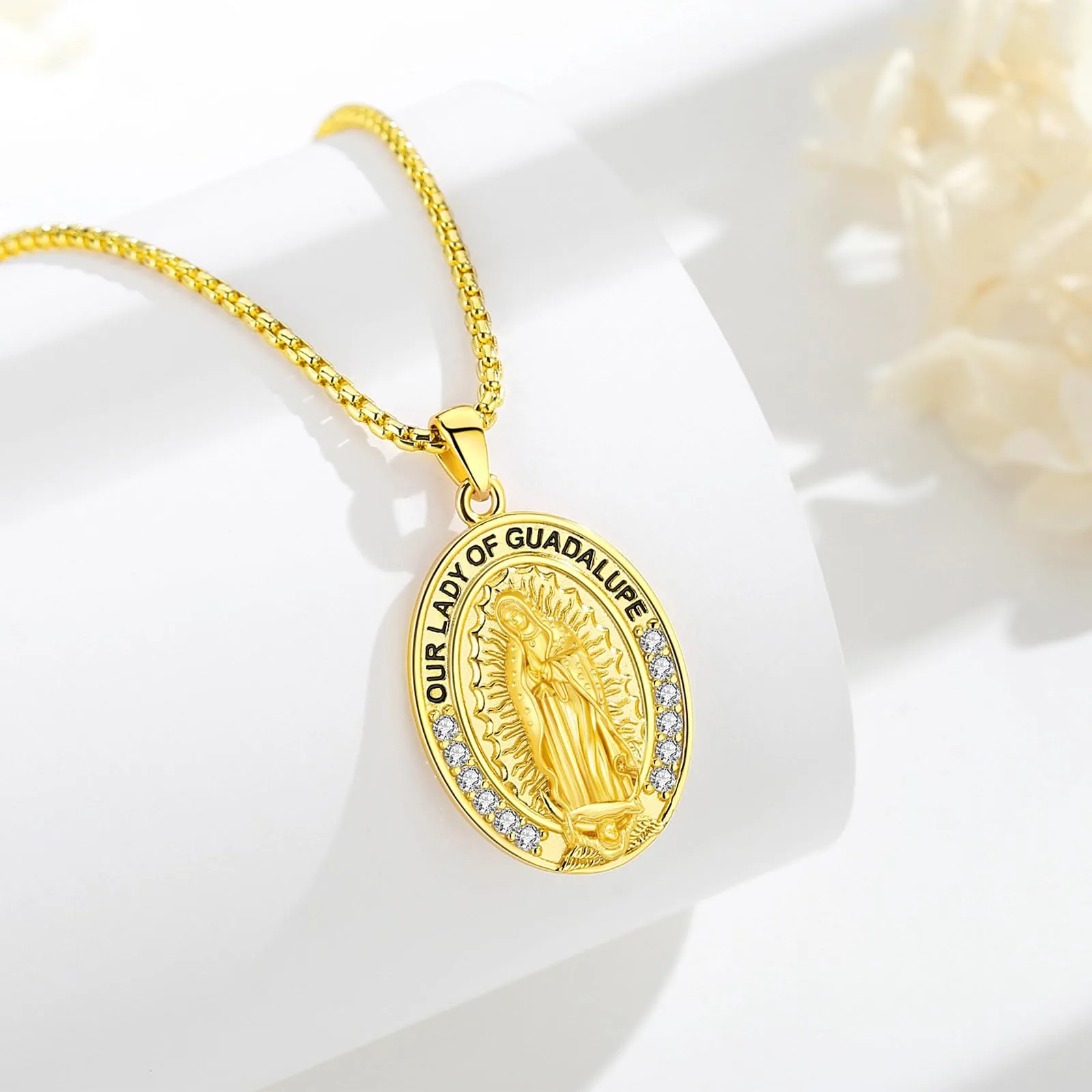 AEONSLOVE Collana Vergine Maria Donna Uomo Medaglia Miracolosa Argento 925 Ciondolo Madonna Delle Grazie Gioielli Cristiano Cattolico (d'oro) - immagine 2