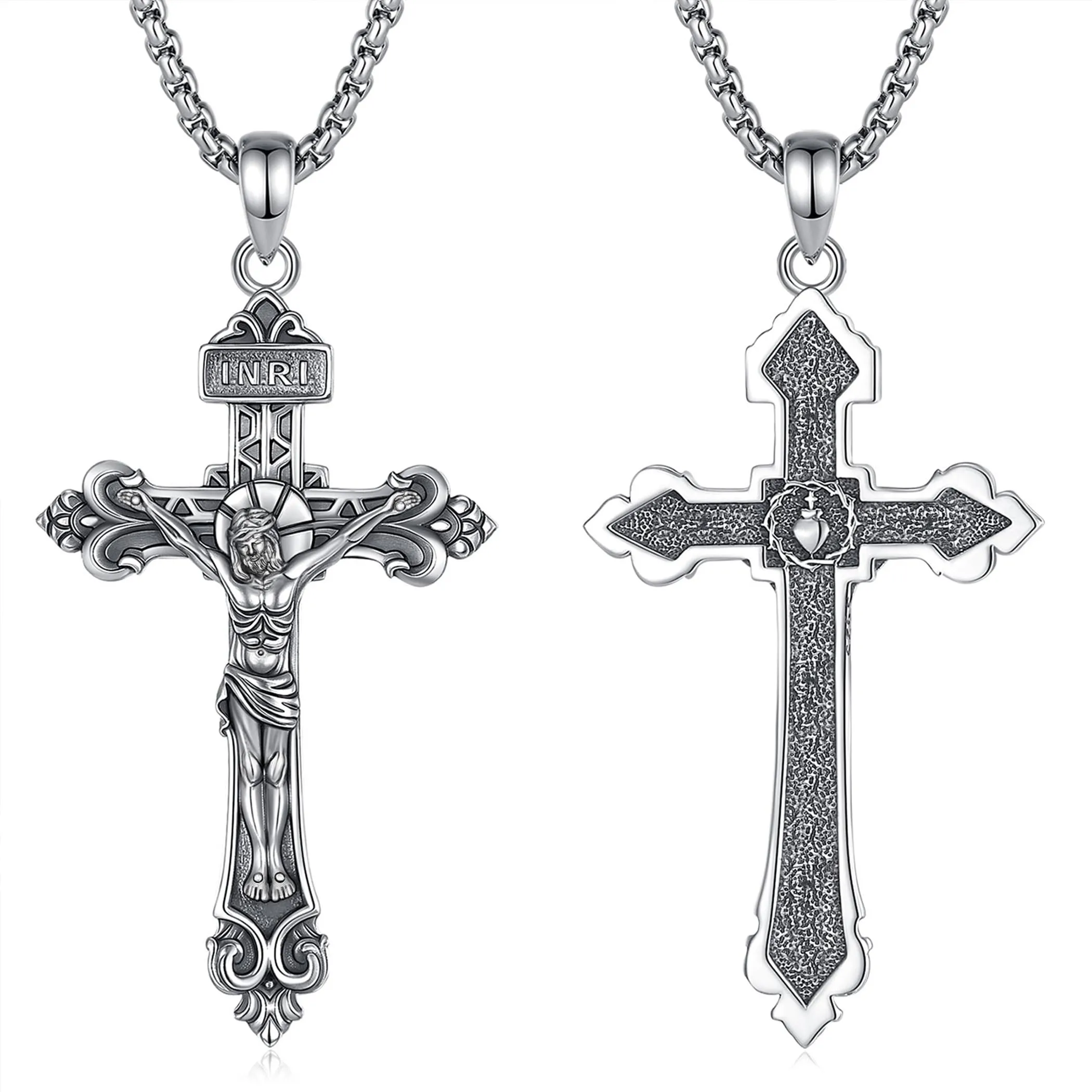 AEONSLOVE Collana Crocifisso Uomo Argento 925 Ciondolo Croce Cristiana Donna Medaglia Croce con Gesù Cristo Gioielli Cattolico Cristiani - immagine 1