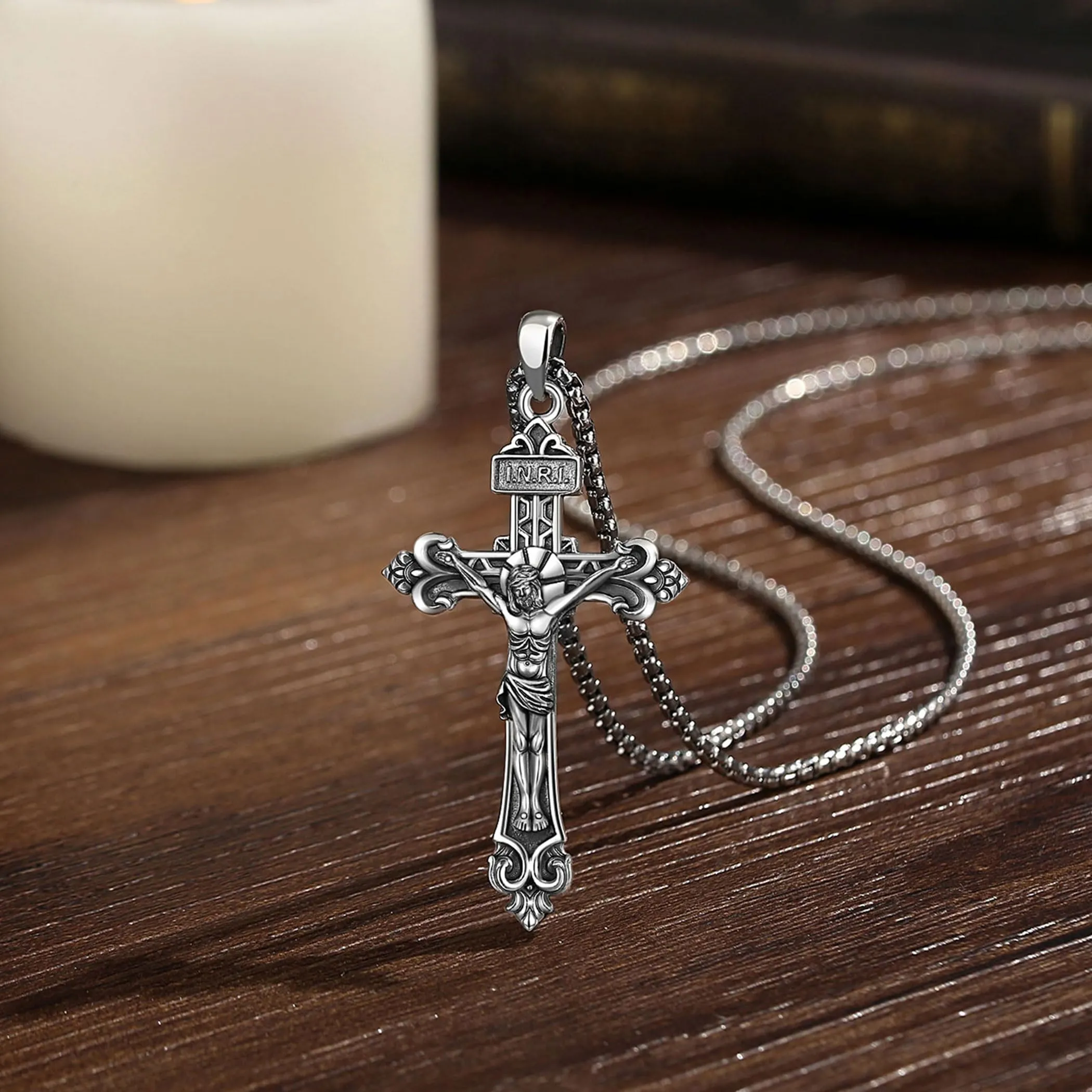 AEONSLOVE Collana Crocifisso Uomo Argento 925 Ciondolo Croce Cristiana Donna Medaglia Croce con Gesù Cristo Gioielli Cattolico Cristiani - immagine 2