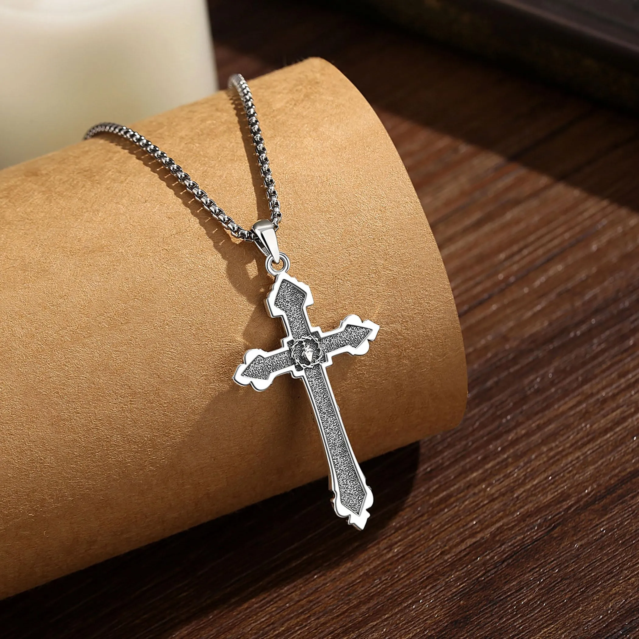 AEONSLOVE Collana Crocifisso Uomo Argento 925 Ciondolo Croce Cristiana Donna Medaglia Croce con Gesù Cristo Gioielli Cattolico Cristiani - immagine 3