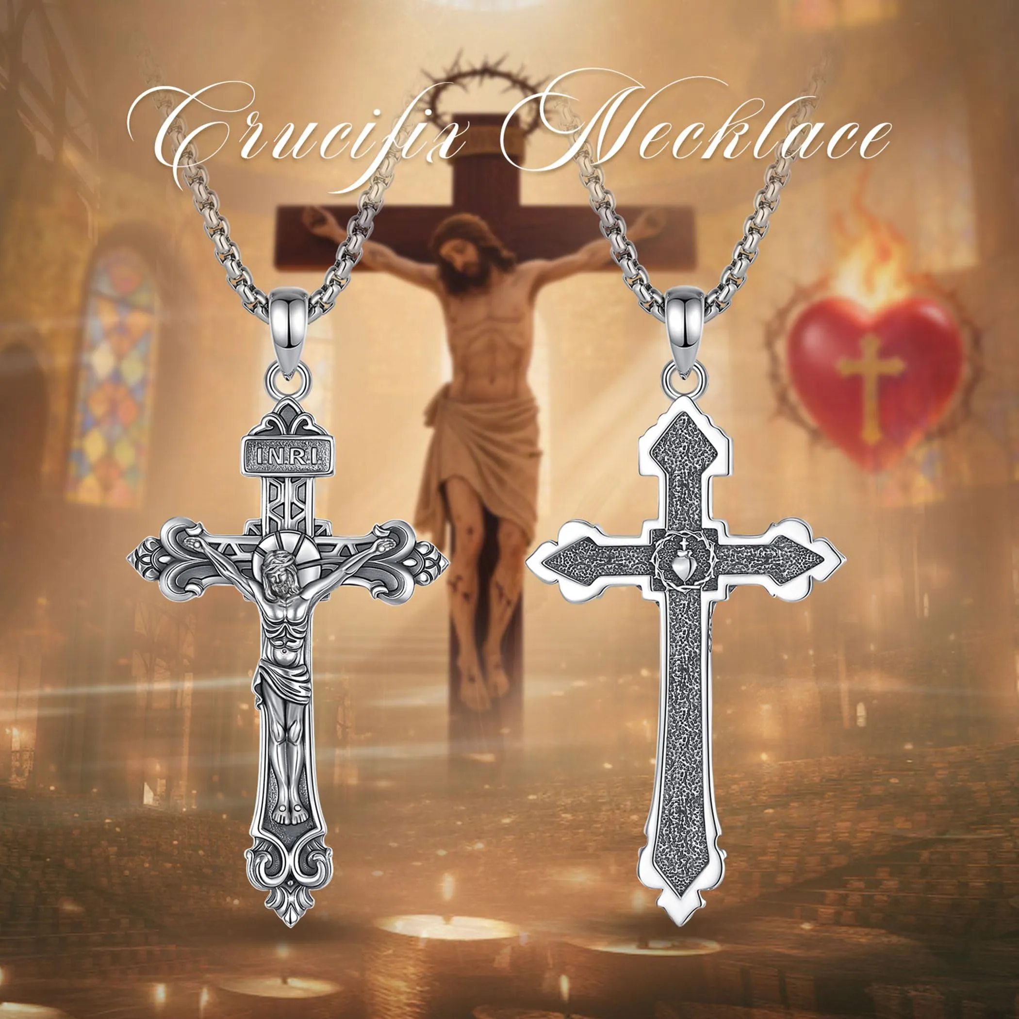 AEONSLOVE Collana Crocifisso Uomo Argento 925 Ciondolo Croce Cristiana Donna Medaglia Croce con Gesù Cristo Gioielli Cattolico Cristiani - immagine 4