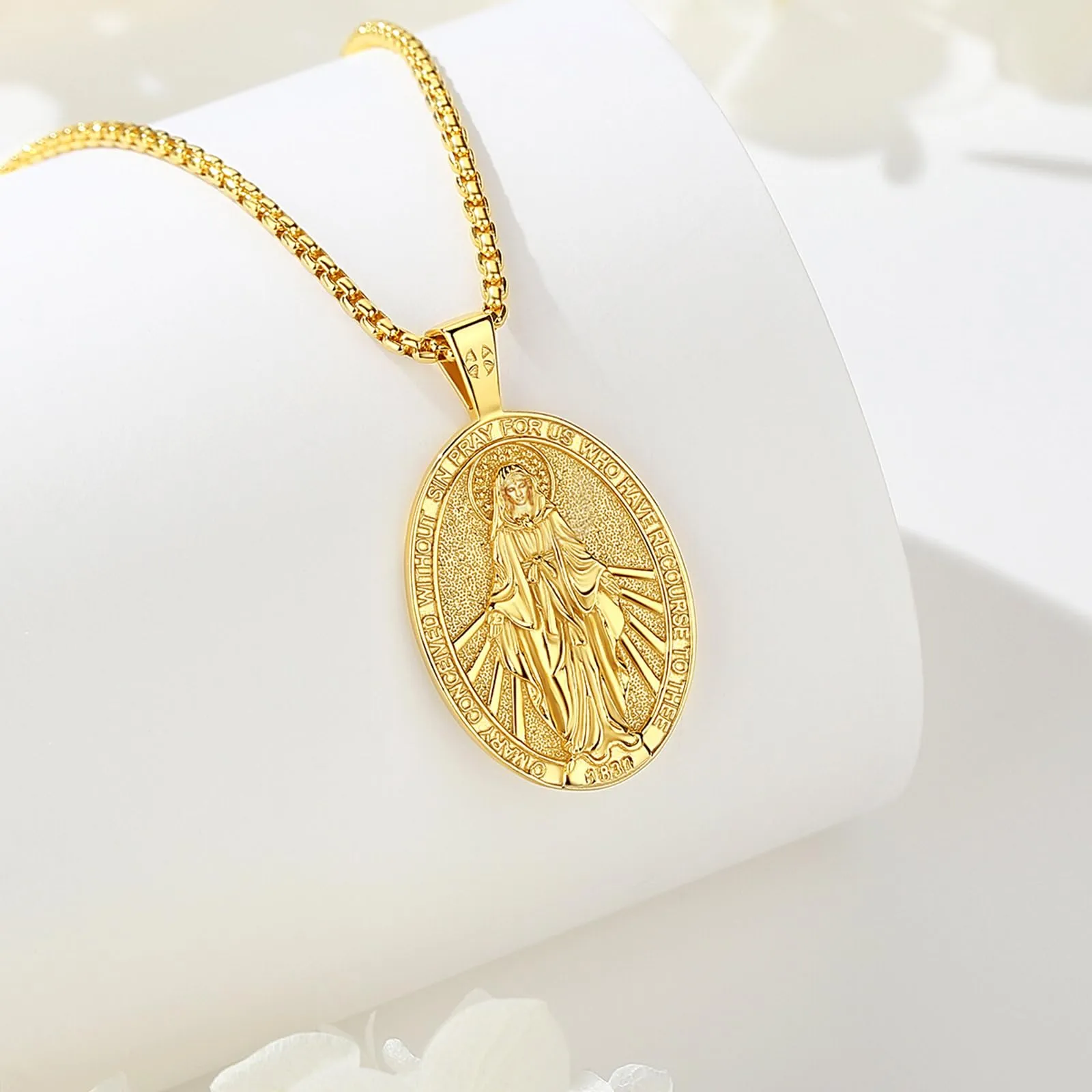 AEONSLOVE Medaglia Miracolosa Argento 925 Collana Vergine Maria Donna Uomo Ciondolo Madonna Delle Grazie Gioielli Cristiano Cattolico Virgin Mary Necklace (d'oro) - immagine 2