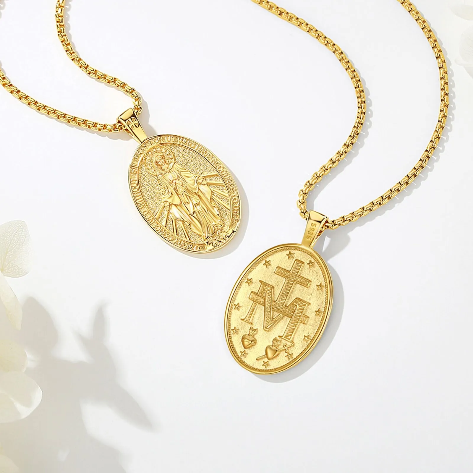 AEONSLOVE Medaglia Miracolosa Argento 925 Collana Vergine Maria Donna Uomo Ciondolo Madonna Delle Grazie Gioielli Cristiano Cattolico Virgin Mary Necklace (d'oro) - immagine 3