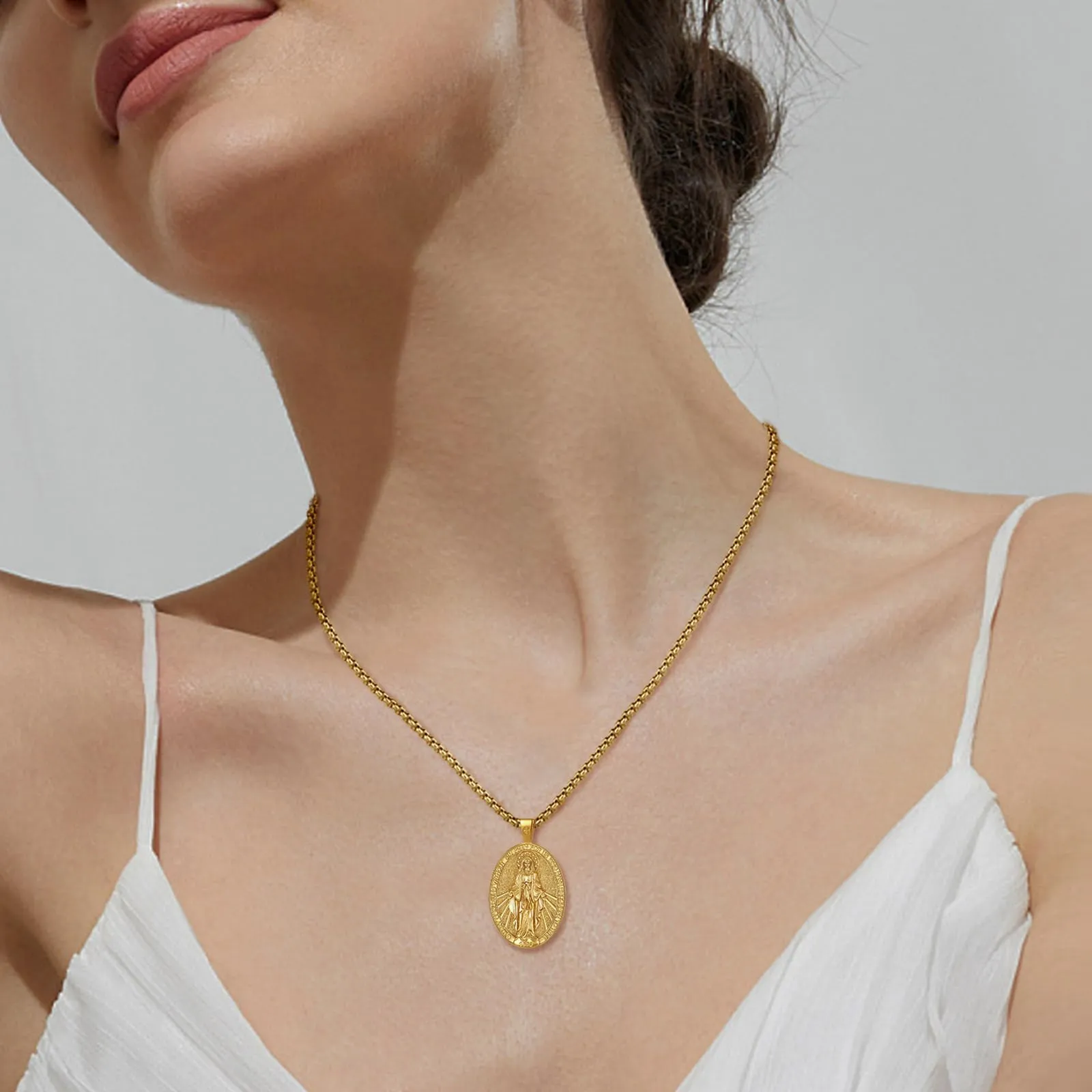 AEONSLOVE Medaglia Miracolosa Argento 925 Collana Vergine Maria Donna Uomo Ciondolo Madonna Delle Grazie Gioielli Cristiano Cattolico Virgin Mary Necklace (d'oro) - immagine 8