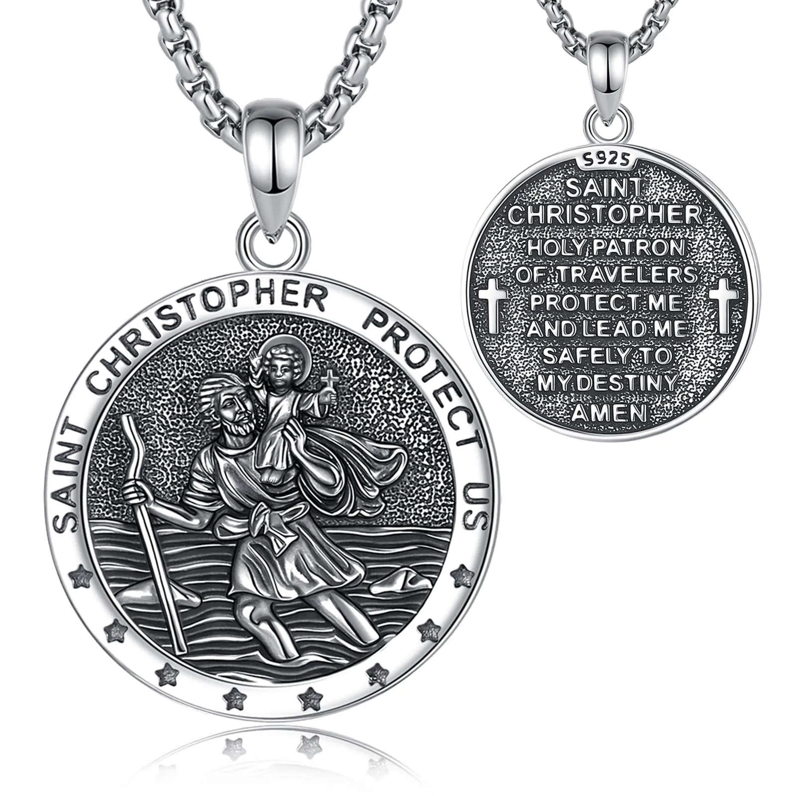 AEONSLOVE Medaglia San Cristoforo Argento 925 Uomo Donna Collana San Cristoforo St Christopher Pendant for men Ciondolo Protettore degli Automobilisti Cattolico Cristiani Gioielli Religiosi - immagine 1
