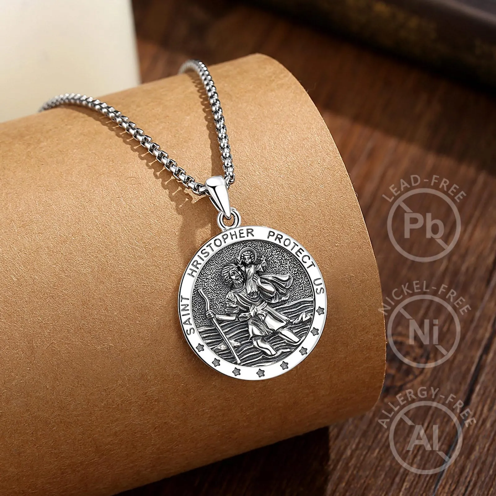 AEONSLOVE Medaglia San Cristoforo Argento 925 Uomo Donna Collana San Cristoforo St Christopher Pendant for men Ciondolo Protettore degli Automobilisti Cattolico Cristiani Gioielli Religiosi - immagine 2