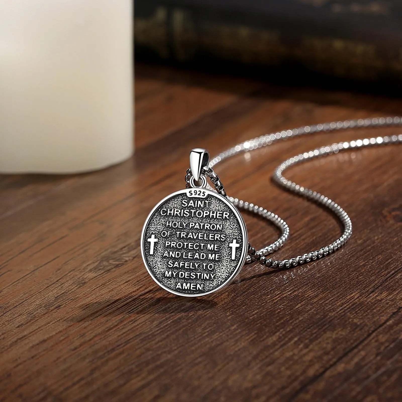 AEONSLOVE Medaglia San Cristoforo Argento 925 Uomo Donna Collana San Cristoforo St Christopher Pendant for men Ciondolo Protettore degli Automobilisti Cattolico Cristiani Gioielli Religiosi - immagine 3