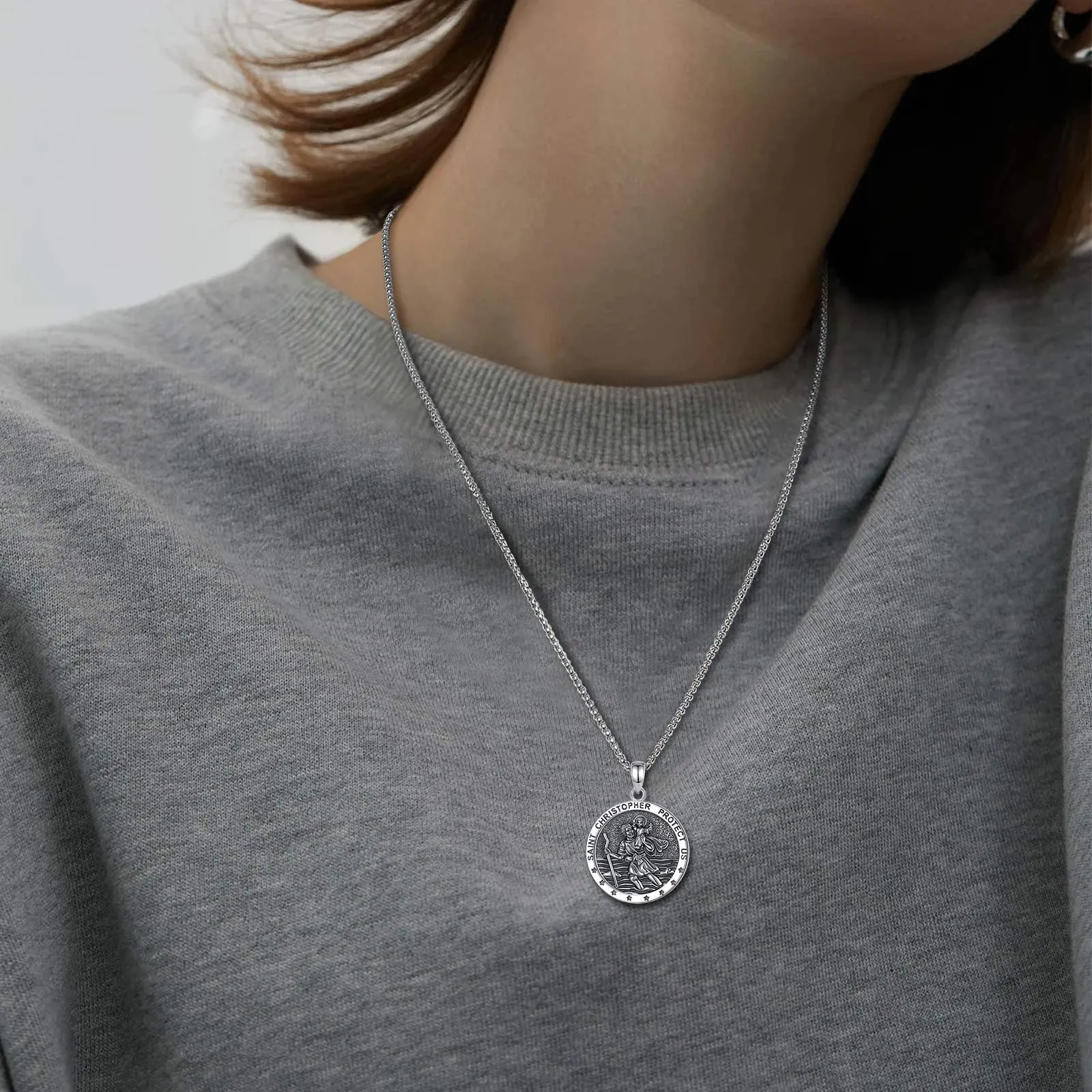 AEONSLOVE Medaglia San Cristoforo Argento 925 Uomo Donna Collana San Cristoforo St Christopher Pendant for men Ciondolo Protettore degli Automobilisti Cattolico Cristiani Gioielli Religiosi - immagine 6