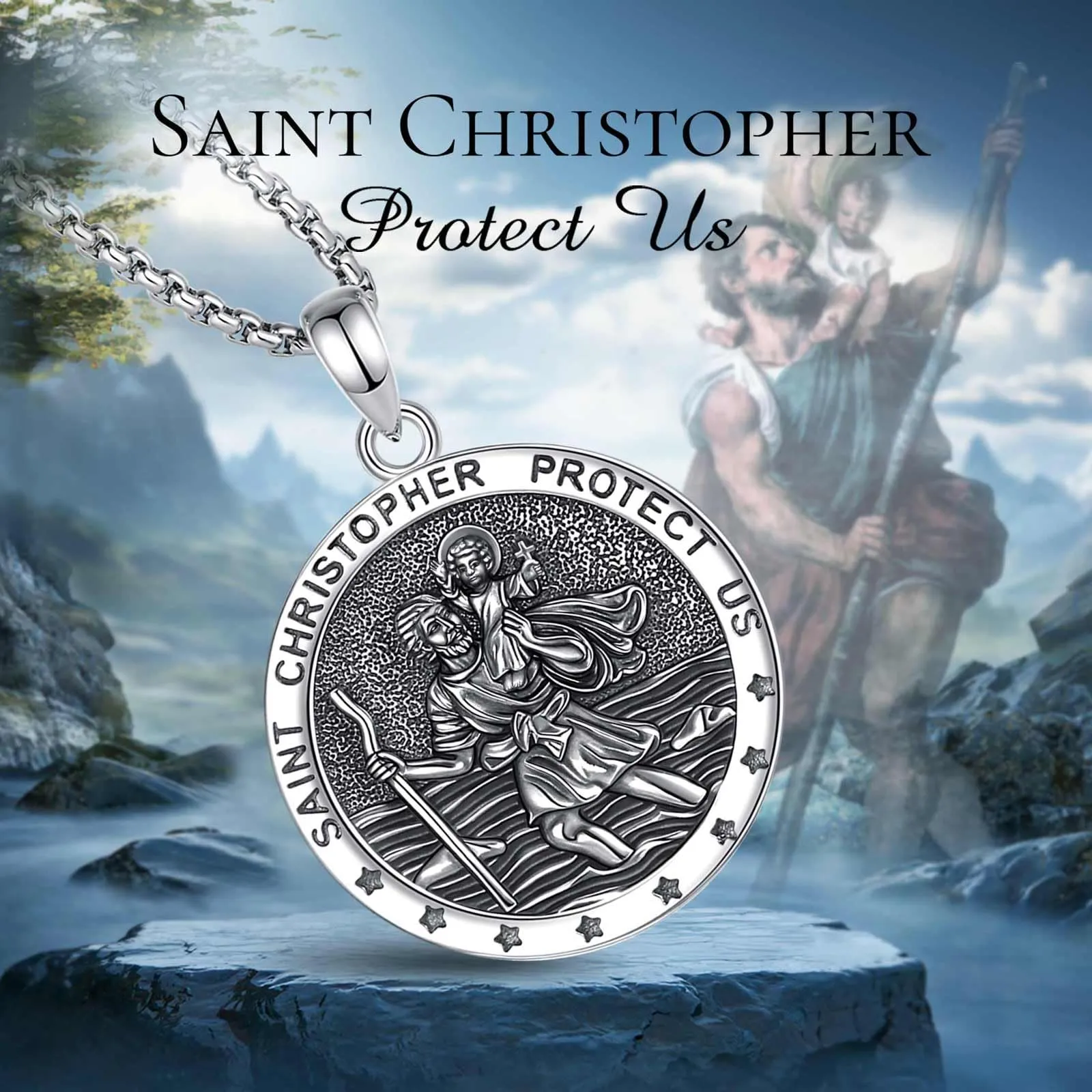 AEONSLOVE Medaglia San Cristoforo Argento 925 Uomo Donna Collana San Cristoforo St Christopher Pendant for men Ciondolo Protettore degli Automobilisti Cattolico Cristiani Gioielli Religiosi - immagine 7