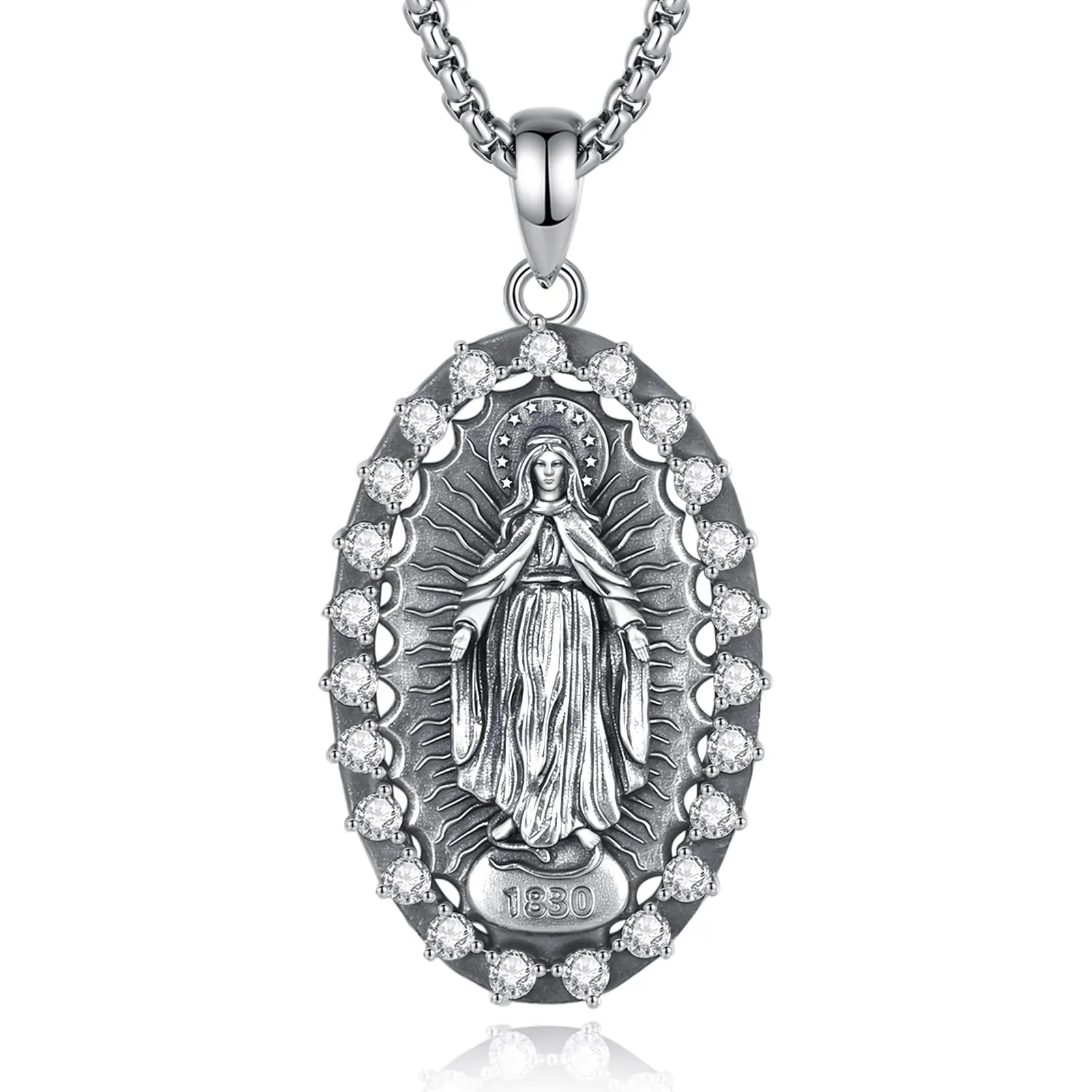 AEONSLOVE Medaglia Miracolosa Argento 925 Collana Vergine Maria Donna Uomo Ciondolo Madonna Miracolosa Delle Grazie Gioielli Cristiano Cattolico Virgin Mary Necklace - immagine 1