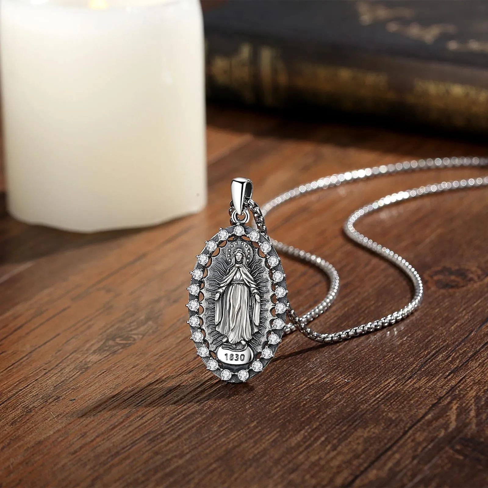 AEONSLOVE Medaglia Miracolosa Argento 925 Collana Vergine Maria Donna Uomo Ciondolo Madonna Miracolosa Delle Grazie Gioielli Cristiano Cattolico Virgin Mary Necklace - immagine 2