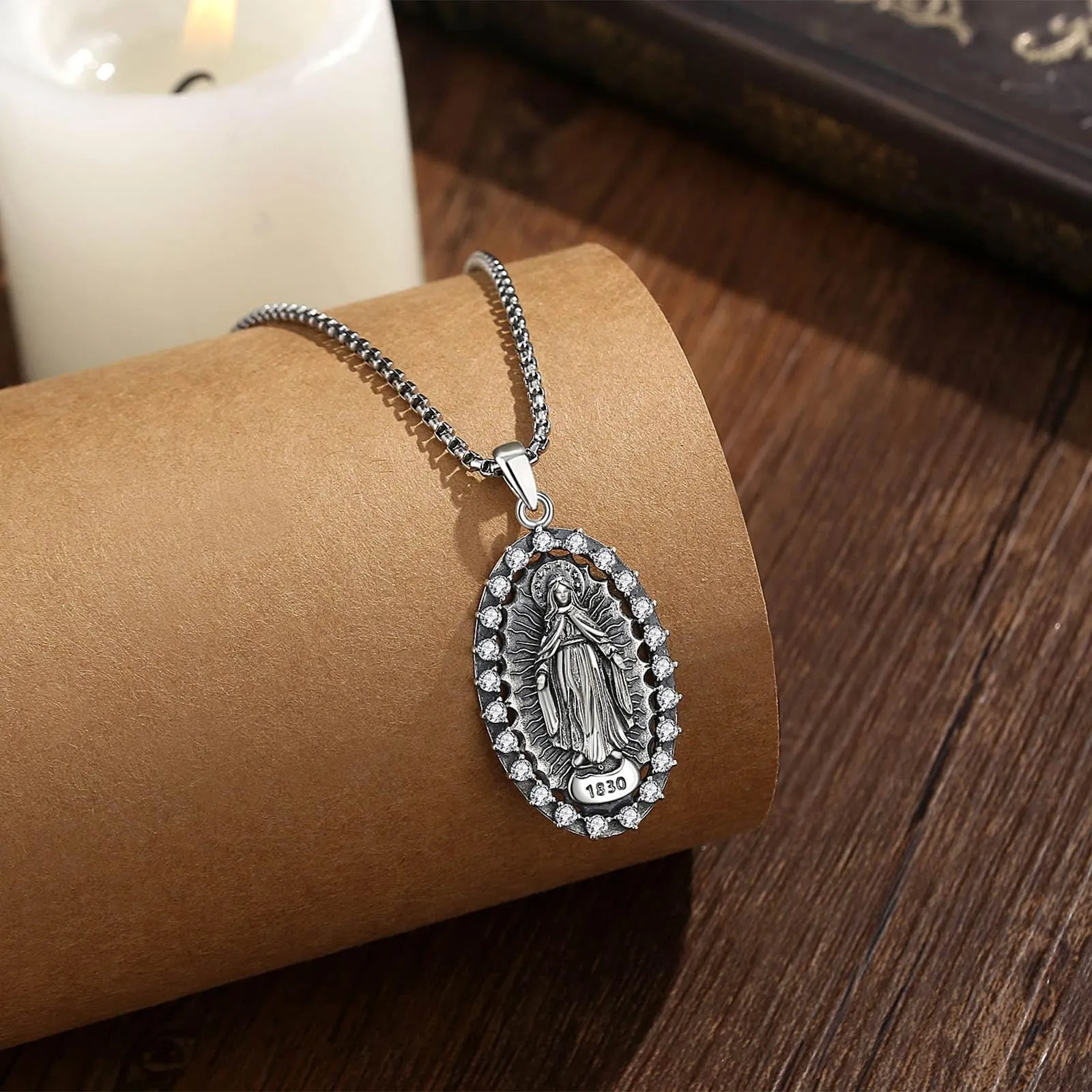AEONSLOVE Medaglia Miracolosa Argento 925 Collana Vergine Maria Donna Uomo Ciondolo Madonna Miracolosa Delle Grazie Gioielli Cristiano Cattolico Virgin Mary Necklace - immagine 3
