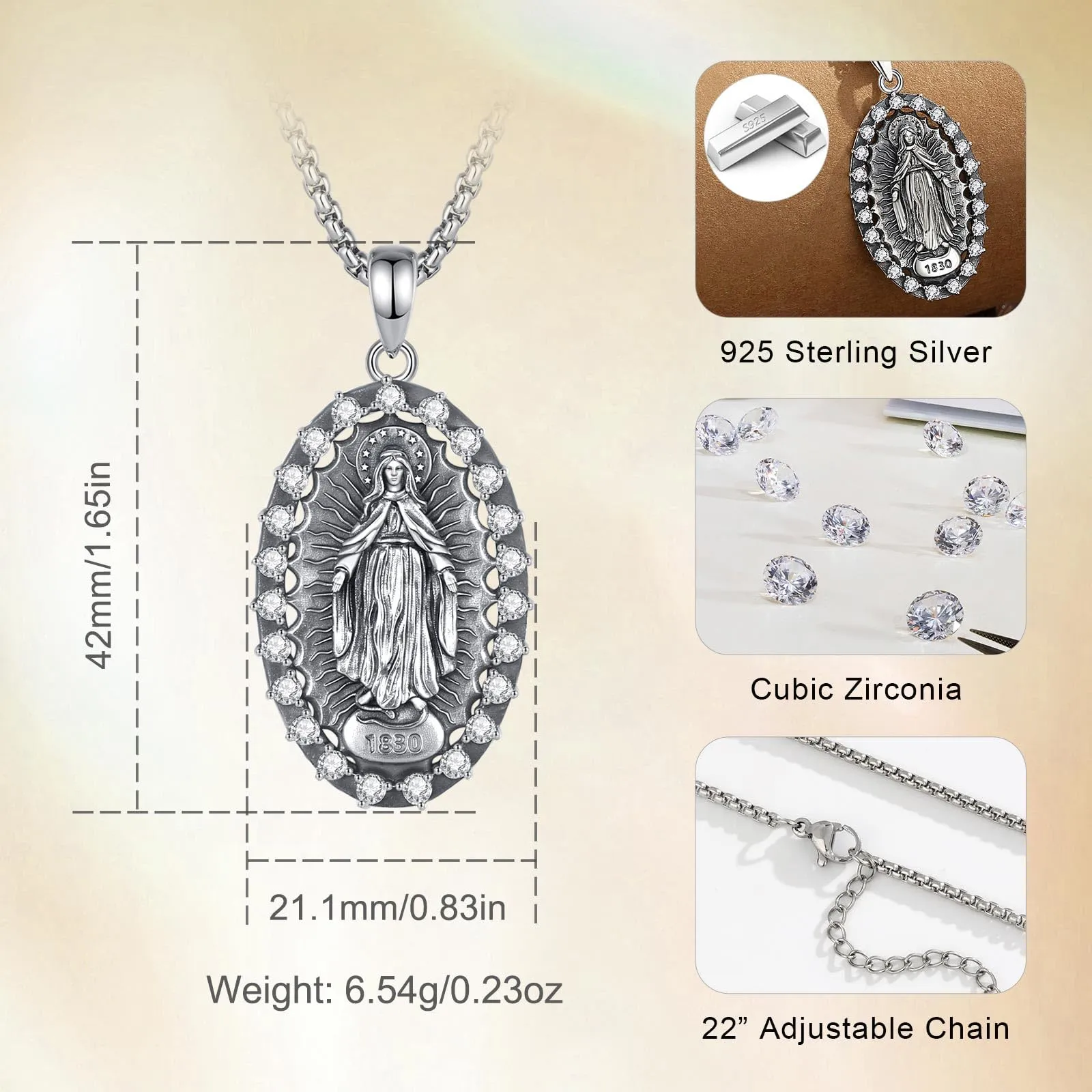 AEONSLOVE Medaglia Miracolosa Argento 925 Collana Vergine Maria Donna Uomo Ciondolo Madonna Miracolosa Delle Grazie Gioielli Cristiano Cattolico Virgin Mary Necklace - immagine 4