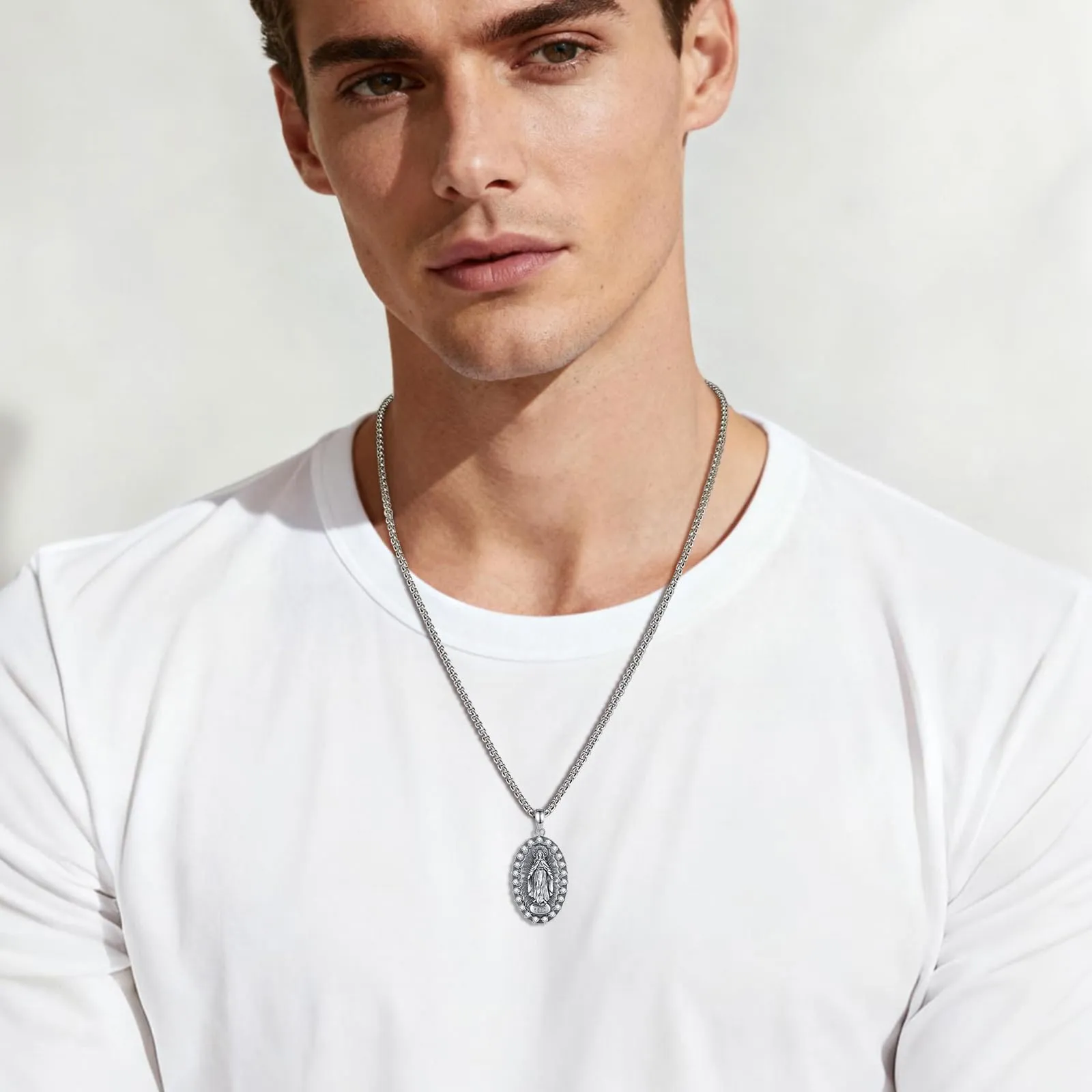 AEONSLOVE Medaglia Miracolosa Argento 925 Collana Vergine Maria Donna Uomo Ciondolo Madonna Miracolosa Delle Grazie Gioielli Cristiano Cattolico Virgin Mary Necklace - immagine 6