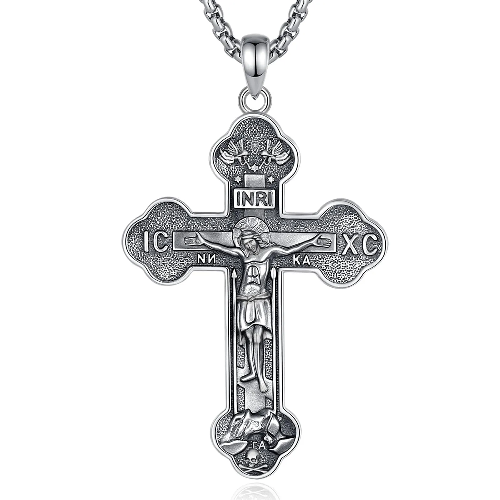 AEONSLOVE Collana Crocifisso Uomo Argento 925 Ciondolo Croce Cristiana Donna Medaglia Croce con Gesù Cristo Gioielli Cristiani Cattolici - immagine 1