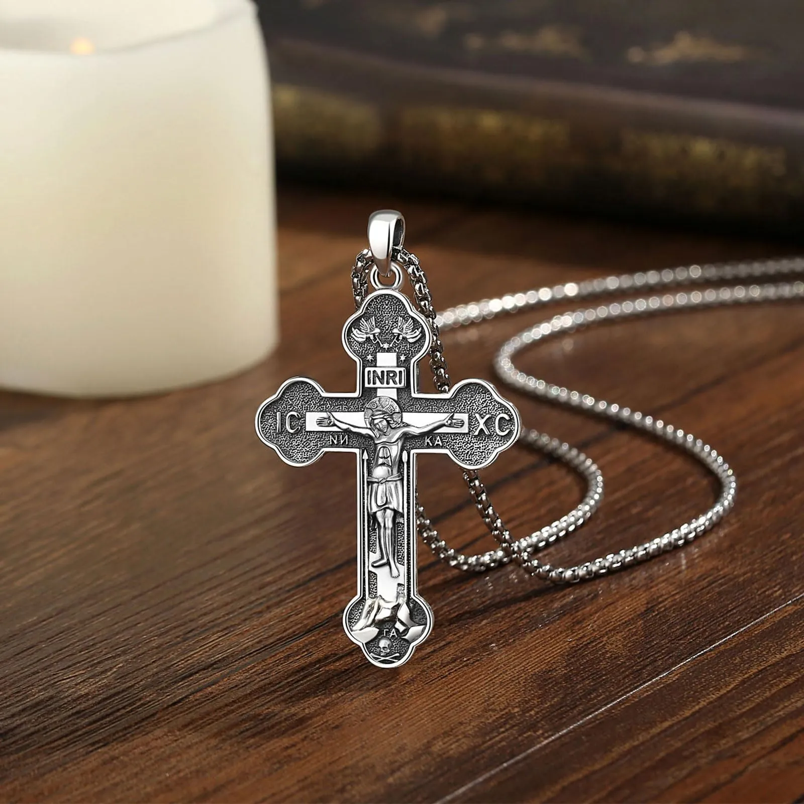 AEONSLOVE Collana Crocifisso Uomo Argento 925 Ciondolo Croce Cristiana Donna Medaglia Croce con Gesù Cristo Gioielli Cristiani Cattolici - immagine 2