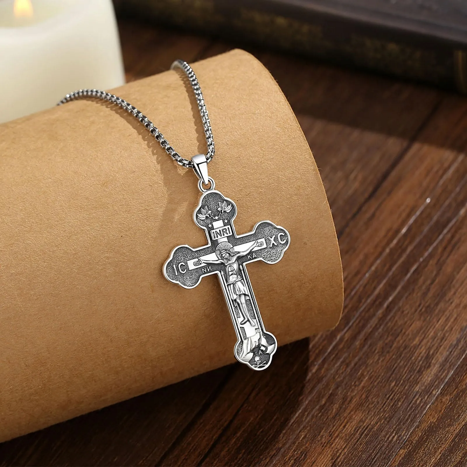 AEONSLOVE Collana Crocifisso Uomo Argento 925 Ciondolo Croce Cristiana Donna Medaglia Croce con Gesù Cristo Gioielli Cristiani Cattolici - immagine 3