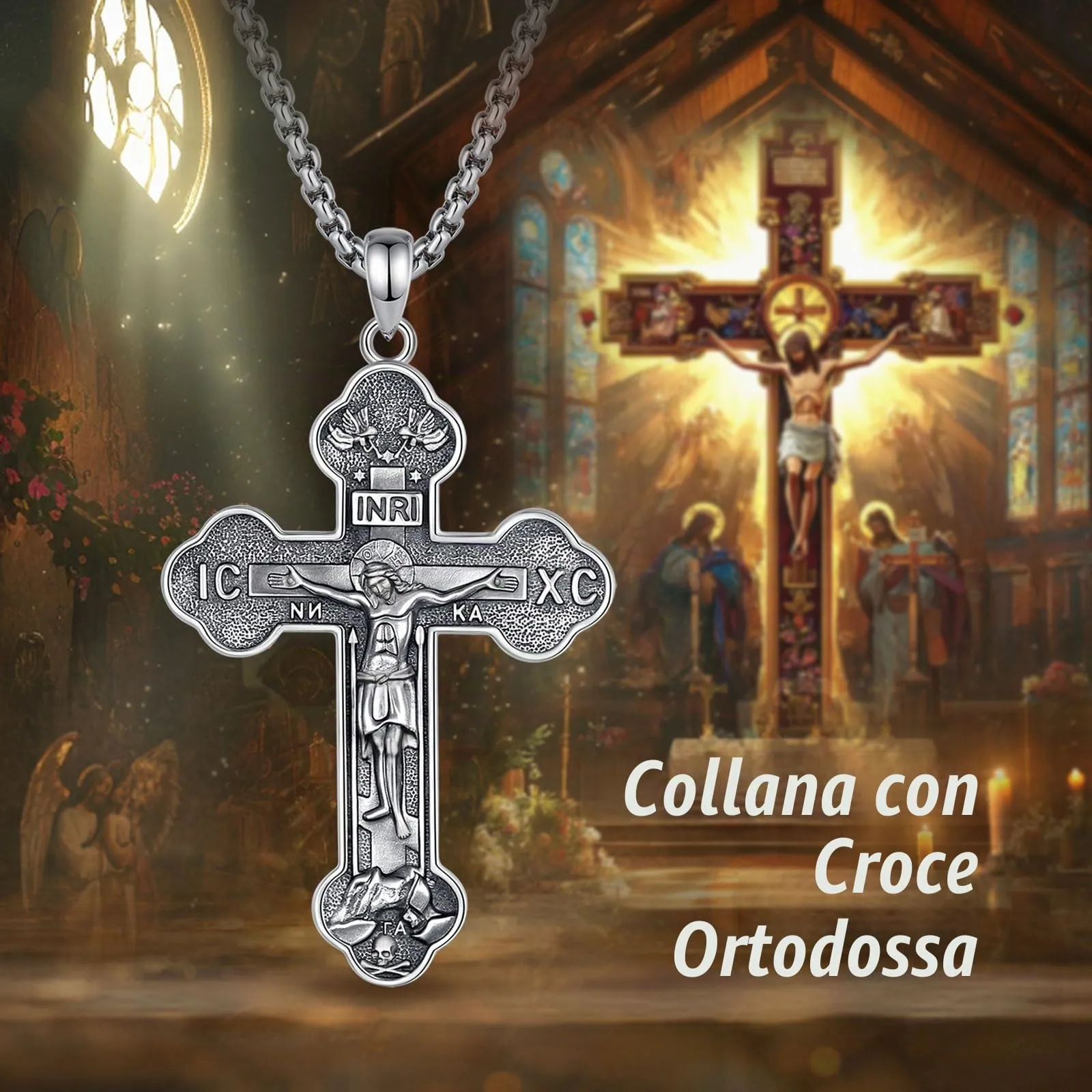 AEONSLOVE Collana Crocifisso Uomo Argento 925 Ciondolo Croce Cristiana Donna Medaglia Croce con Gesù Cristo Gioielli Cristiani Cattolici - immagine 4