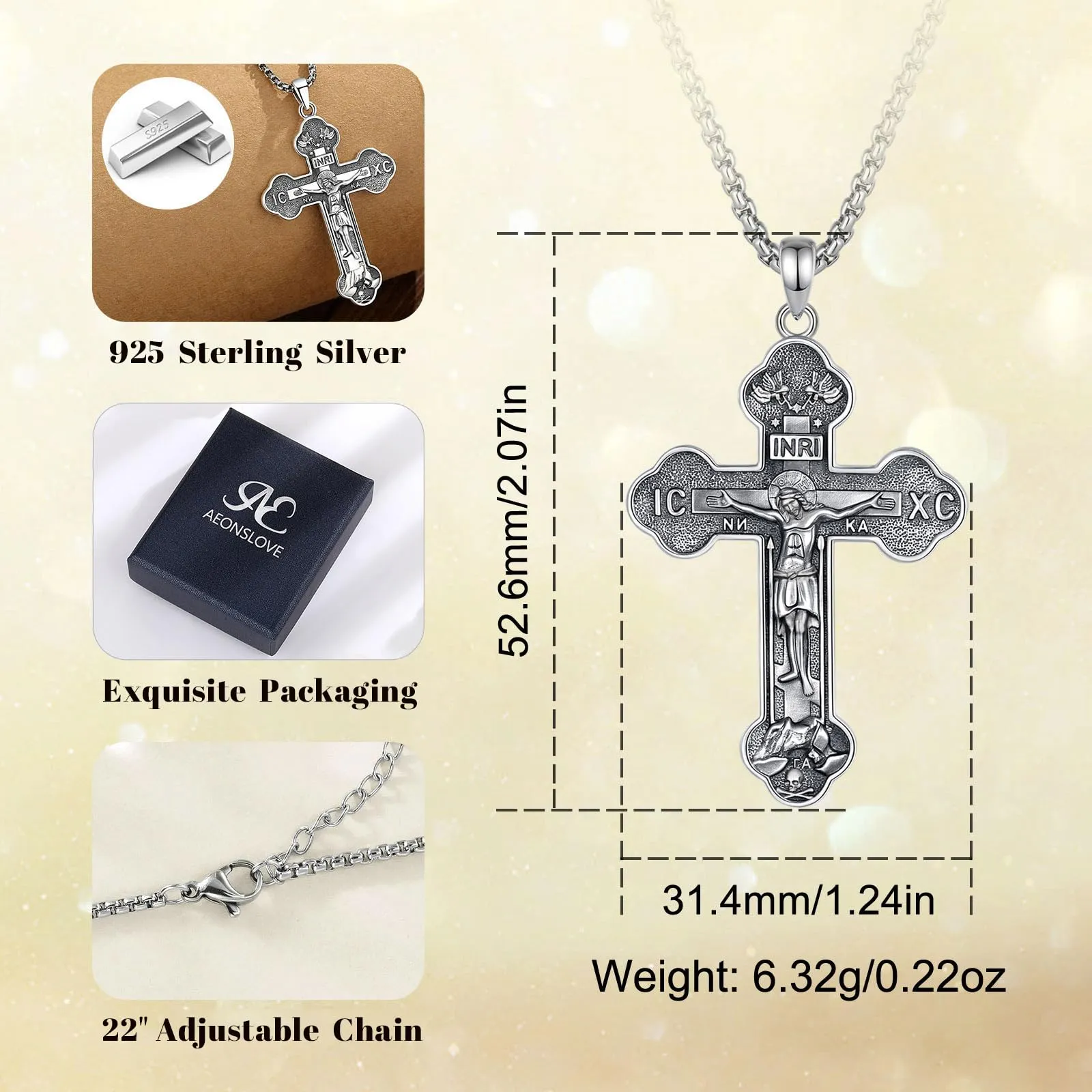 AEONSLOVE Collana Crocifisso Uomo Argento 925 Ciondolo Croce Cristiana Donna Medaglia Croce con Gesù Cristo Gioielli Cristiani Cattolici - immagine 7