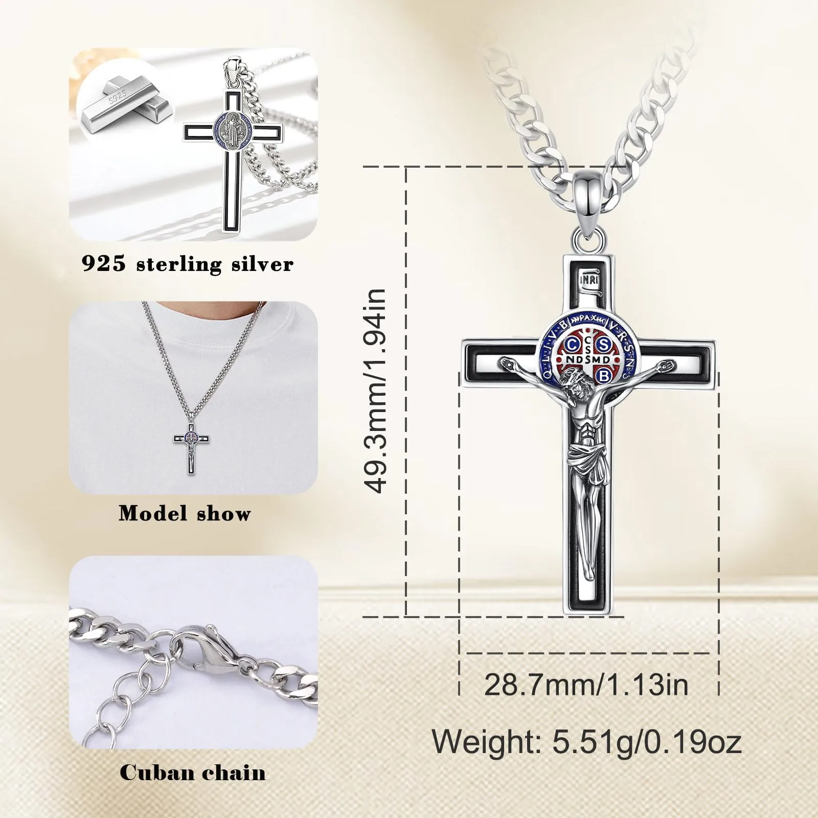 AEONSLOVE Collana Croce di San Benedetto Argento 925 Collana con Crocifisso Uomo Ciondolo Croce Cristiana Donna Medaglia San Benedetto Gesù Cristo Gioielli Cattolico Cristiani - immagine 7