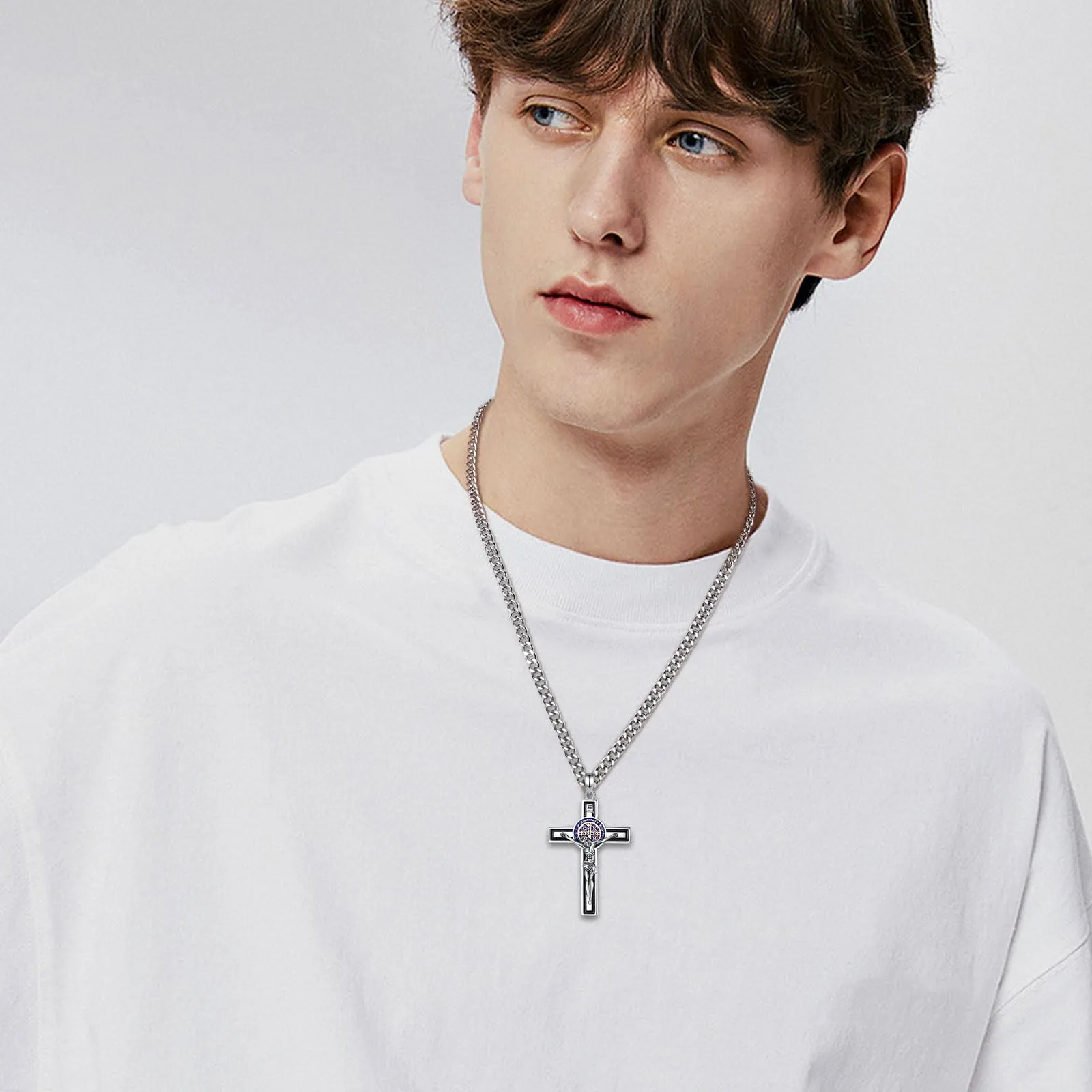AEONSLOVE Collana Croce di San Benedetto Argento 925 Collana con Crocifisso Uomo Ciondolo Croce Cristiana Donna Medaglia San Benedetto Gesù Cristo Gioielli Cattolico Cristiani - immagine 8