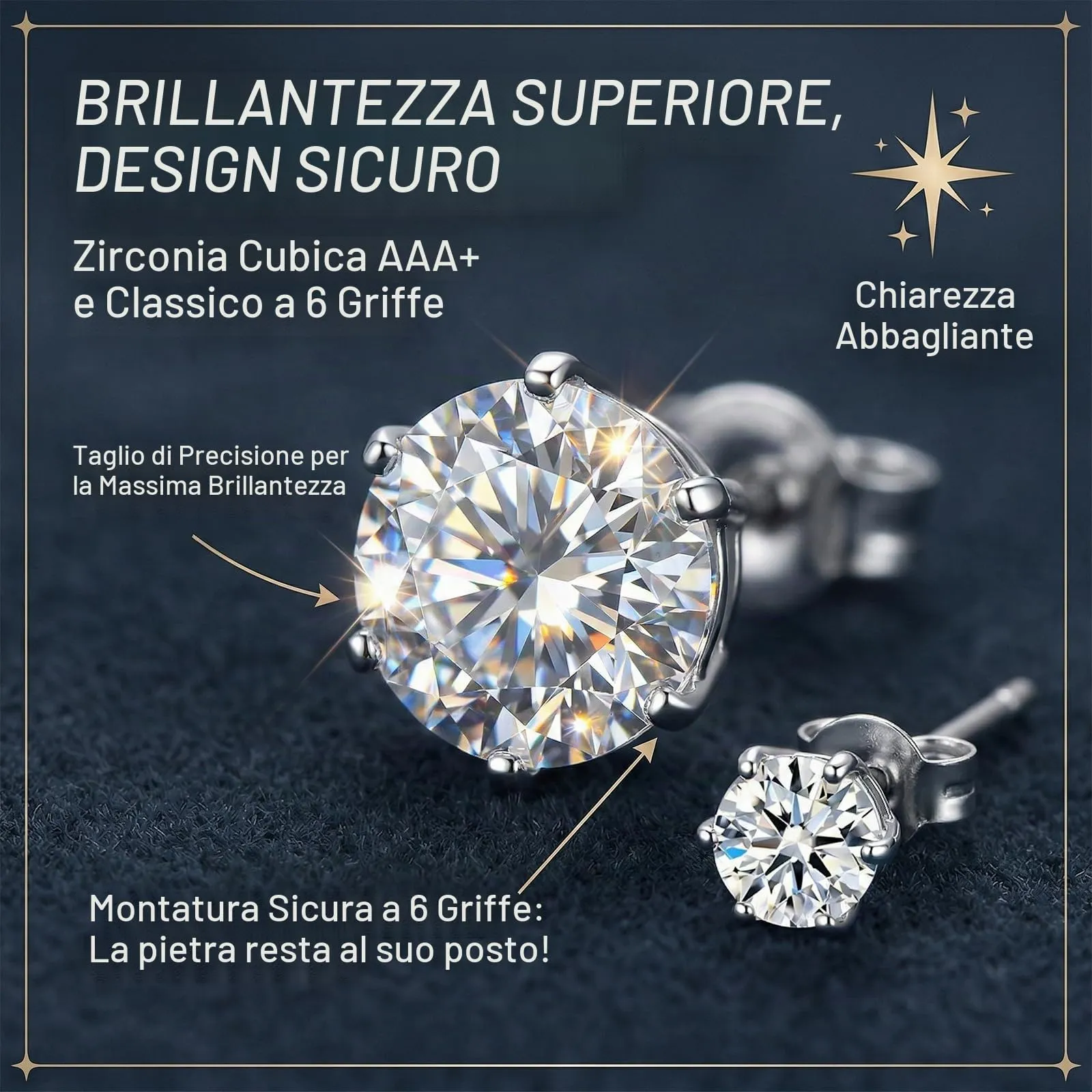 JYXNU 6 Paia di Orecchini a Bottone in Argento, Orecchini Uomo Diamante, Orecchini da Uomo in Acciaio Inossidabile da Donna, Orecchini in zircone con Orecchio Scintillante Morbido, Uomo Donna - immagine 3