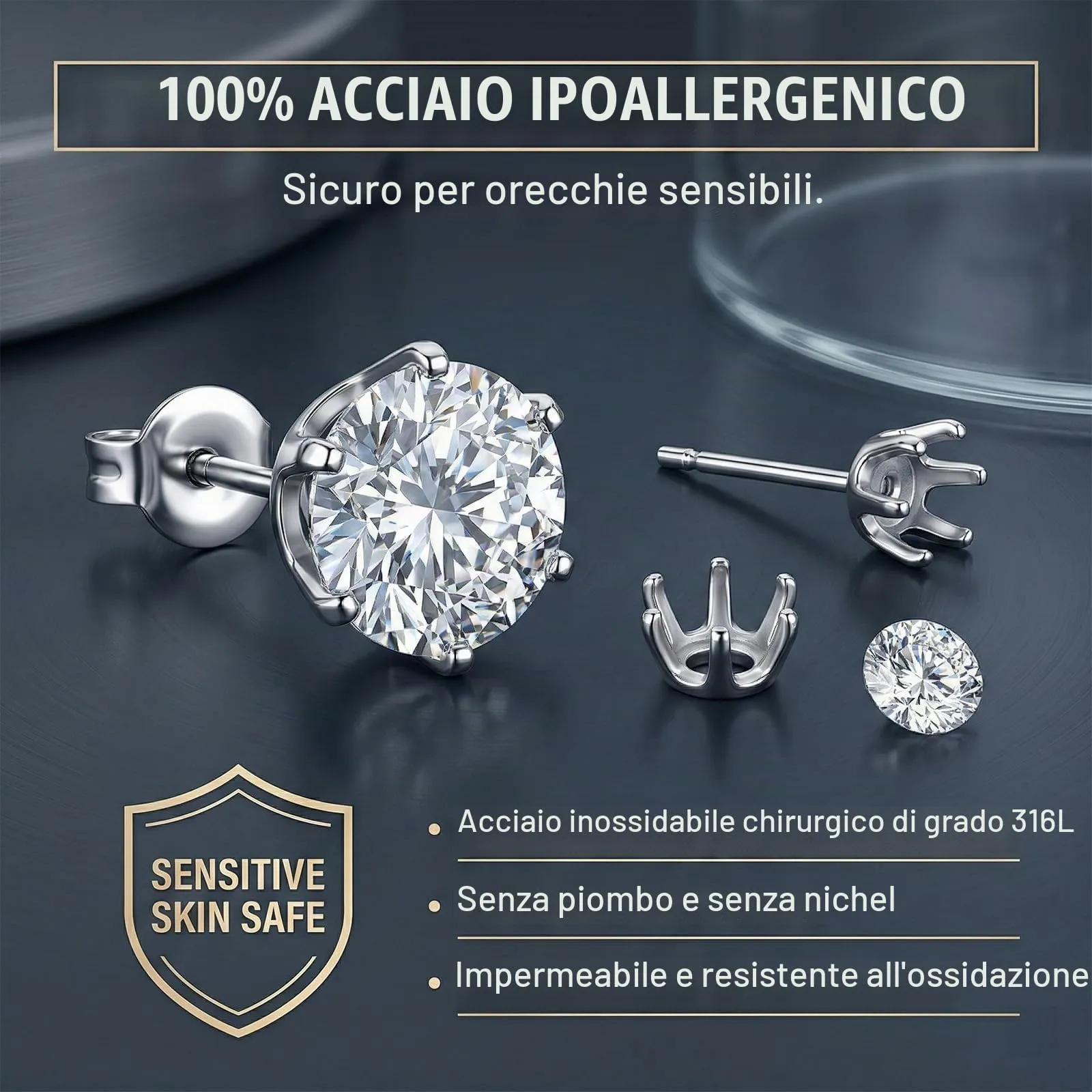 JYXNU 6 Paia di Orecchini a Bottone in Argento, Orecchini Uomo Diamante, Orecchini da Uomo in Acciaio Inossidabile da Donna, Orecchini in zircone con Orecchio Scintillante Morbido, Uomo Donna - immagine 4