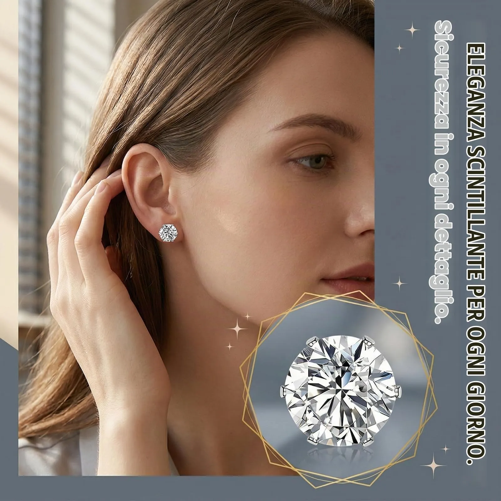 JYXNU 6 Paia di Orecchini a Bottone in Argento, Orecchini Uomo Diamante, Orecchini da Uomo in Acciaio Inossidabile da Donna, Orecchini in zircone con Orecchio Scintillante Morbido, Uomo Donna - immagine 5