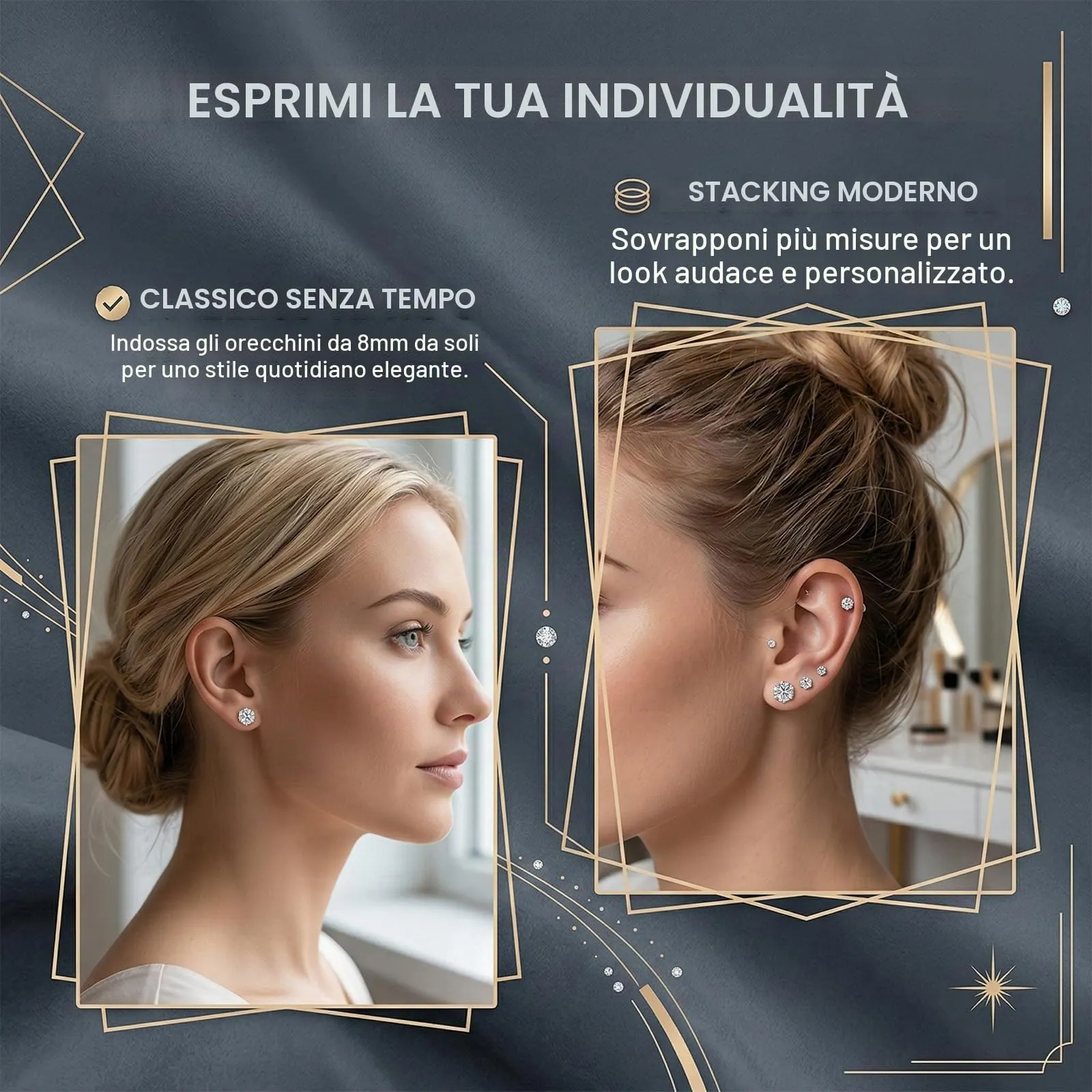 JYXNU 6 Paia di Orecchini a Bottone in Argento, Orecchini Uomo Diamante, Orecchini da Uomo in Acciaio Inossidabile da Donna, Orecchini in zircone con Orecchio Scintillante Morbido, Uomo Donna - immagine 6