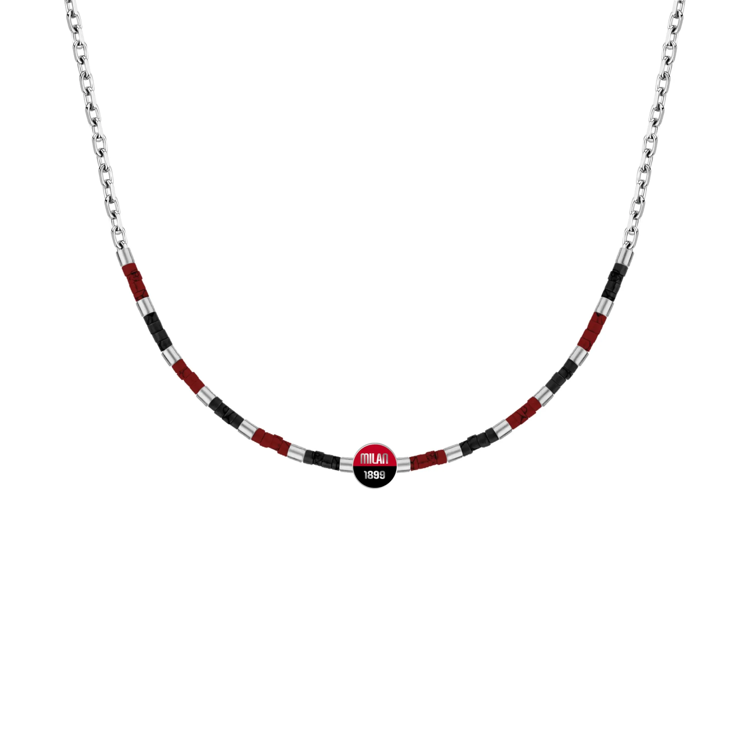 Clondo Collana Uomo Donna Ac Milan in Acciaio Inossidabile – Prodotto Ufficiale Calcio – Gioiello con Logo – Idea Regalo Elegante per Tifosi Rossoneri – Ragazzo e Ragazza (Beaded Necklace Red Black) - immagine 1