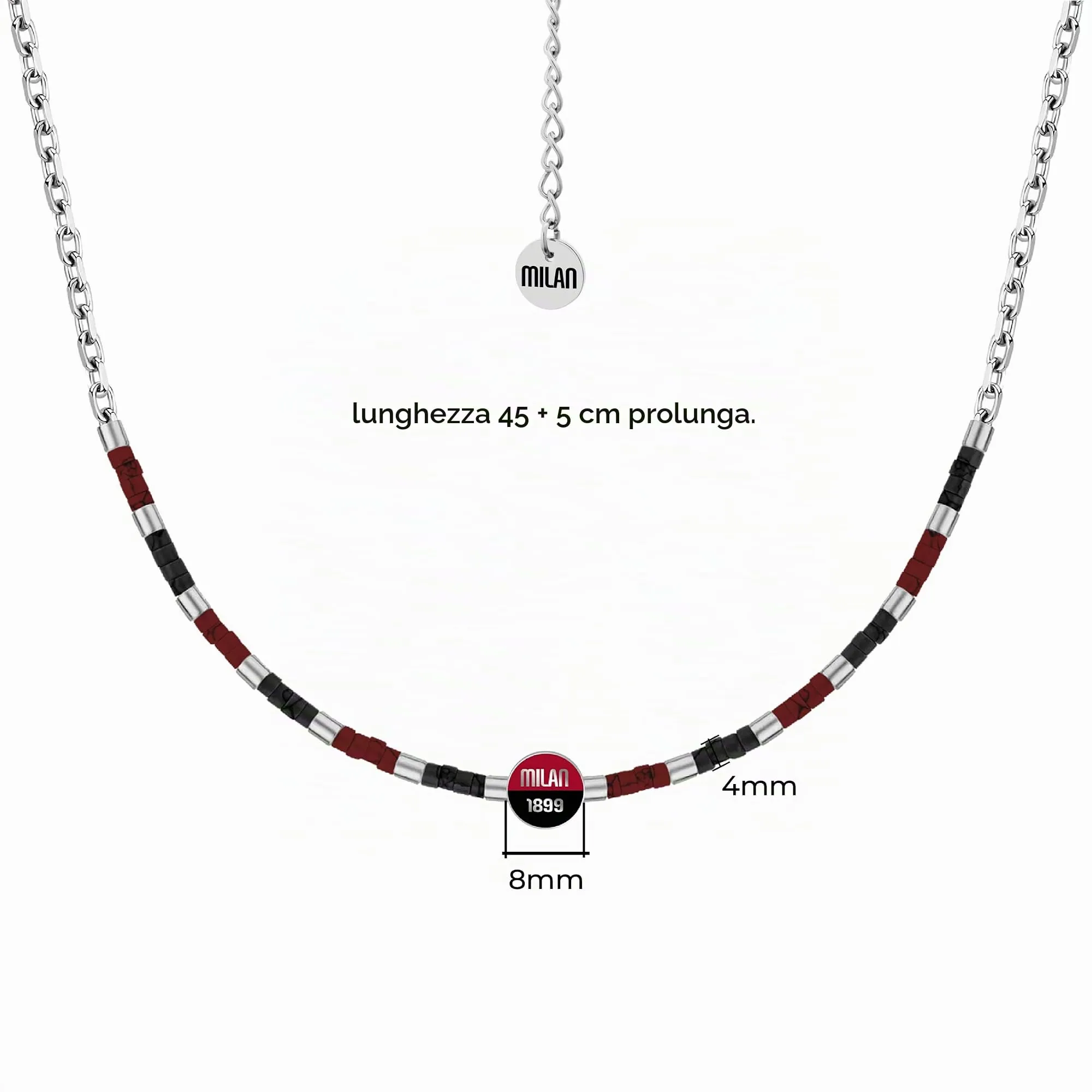 Clondo Collana Uomo Donna Ac Milan in Acciaio Inossidabile – Prodotto Ufficiale Calcio – Gioiello con Logo – Idea Regalo Elegante per Tifosi Rossoneri – Ragazzo e Ragazza (Beaded Necklace Red Black) - immagine 2
