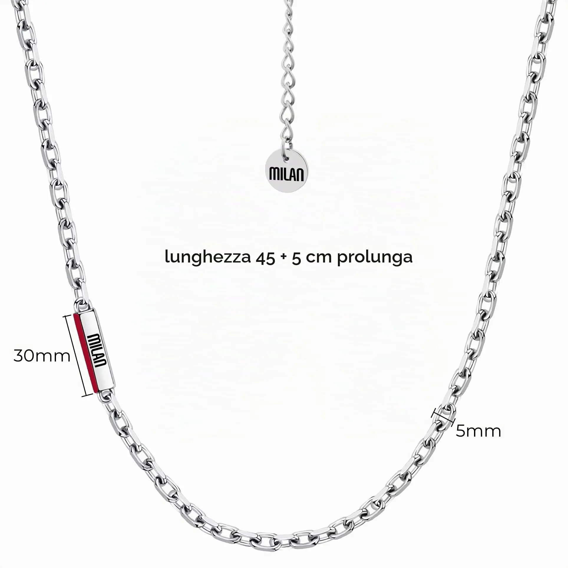 Clondo Collana Uomo Donna Ac Milan in Acciaio Inossidabile – Prodotto Ufficiale Calcio – Gioiello con Logo – Idea Regalo Elegante per Tifosi Rossoneri – Ragazzo e Ragazza (Bar Necklace Minimal Steel) - immagine 2