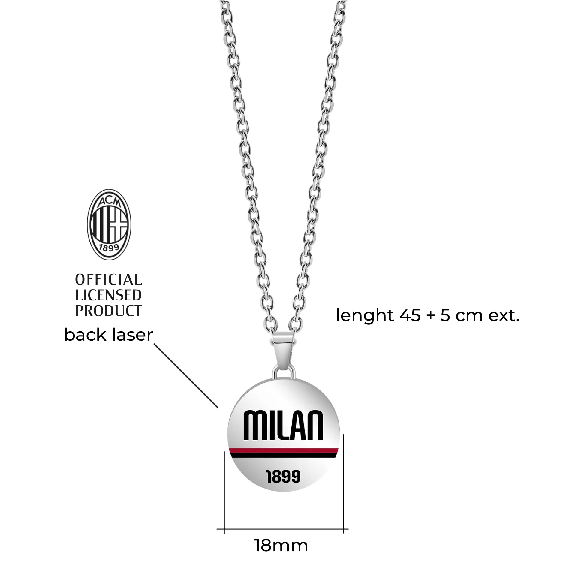 Collana Uomo Donna Ac Milan in Acciaio Inossidabile – Prodotto Ufficiale Calcio – Gioiello con Logo – Idea Regalo Elegante per Tifosi Rossoneri – Ragazzo e Ragazza (Round Pendant Necklace Classic) - immagine 2