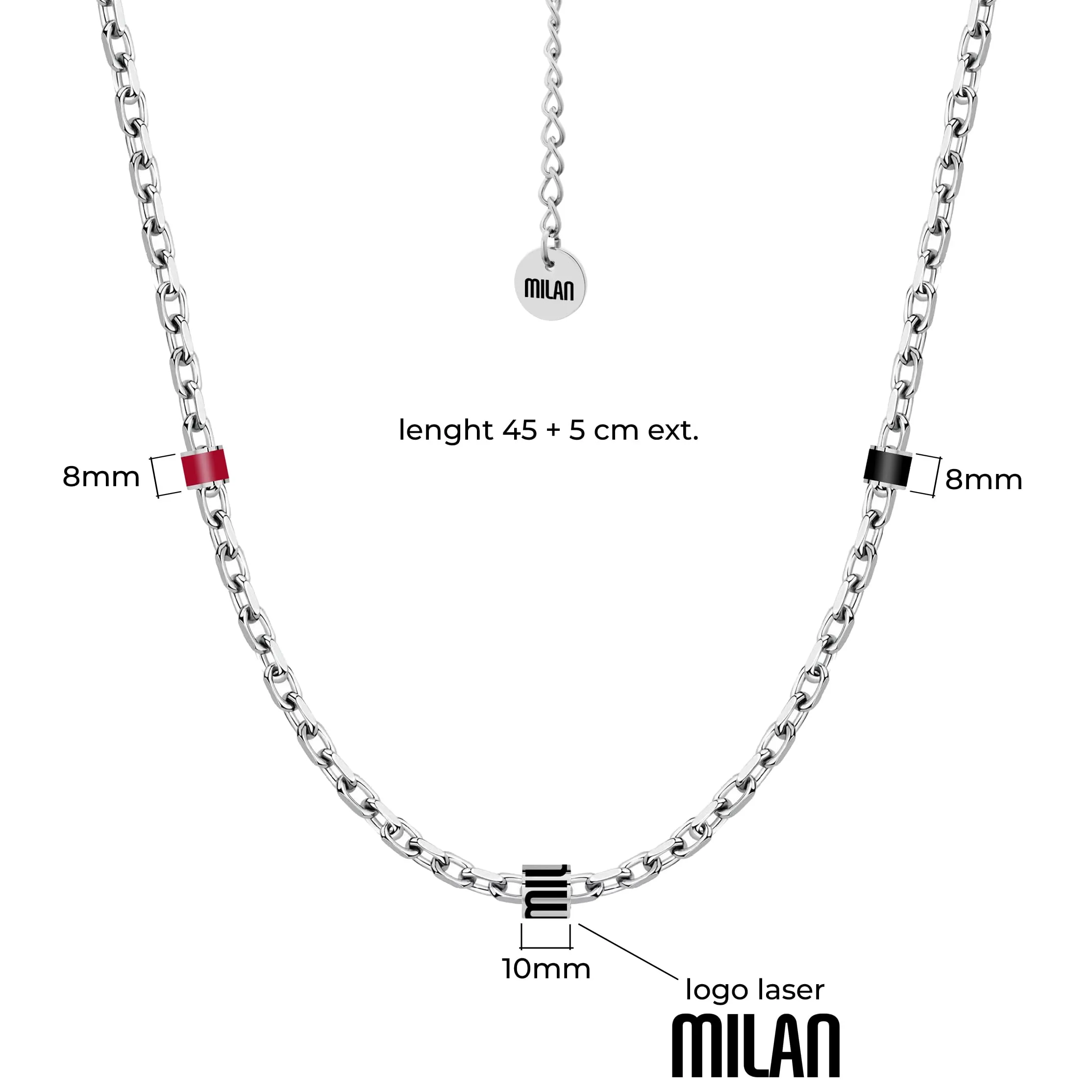 Clondo Collana Uomo Donna Ac Milan in Acciaio Inossidabile – Prodotto Ufficiale Calcio – Gioiello con Logo – Idea Regalo Elegante per Tifosi Rossoneri – Ragazzo e Ragazza (Chain Logo Necklace Sport) - immagine 2
