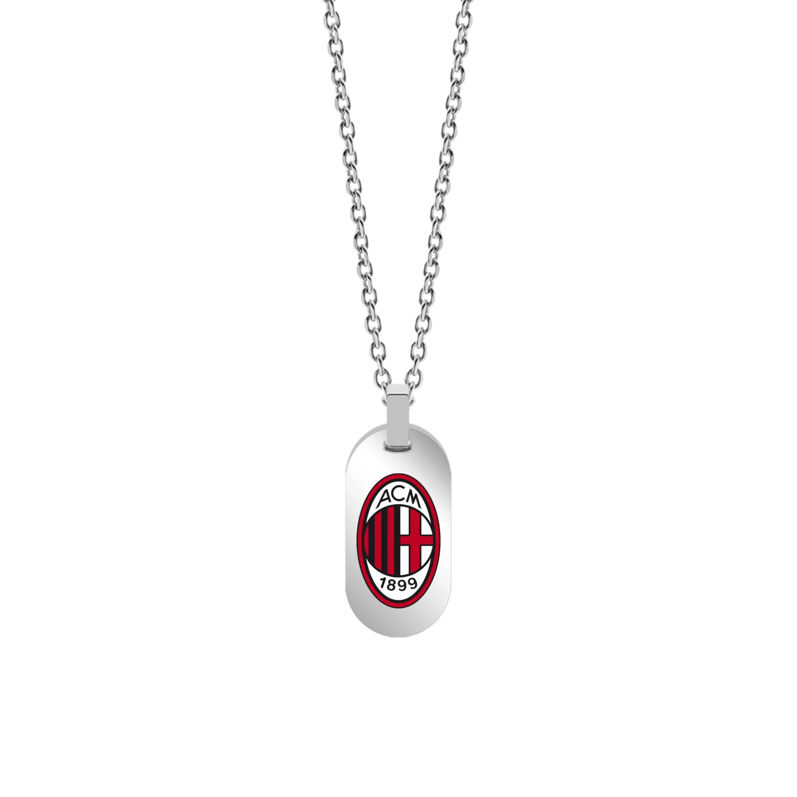 Collana Uomo Donna Ac Milan in Acciaio Inossidabile – Prodotto Ufficiale Calcio – Gioiello con Logo – Idea Regalo Elegante per Tifosi Rossoneri – Ragazzo e Ragazza (Vertical Tag Necklace Modern) - immagine 1
