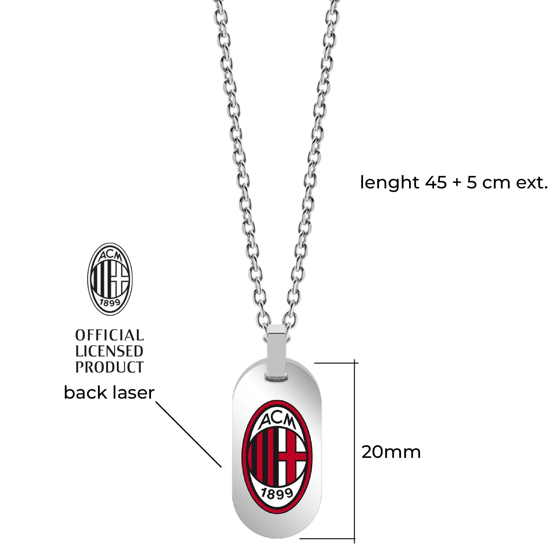 Collana Uomo Donna Ac Milan in Acciaio Inossidabile – Prodotto Ufficiale Calcio – Gioiello con Logo – Idea Regalo Elegante per Tifosi Rossoneri – Ragazzo e Ragazza (Vertical Tag Necklace Modern) - immagine 2