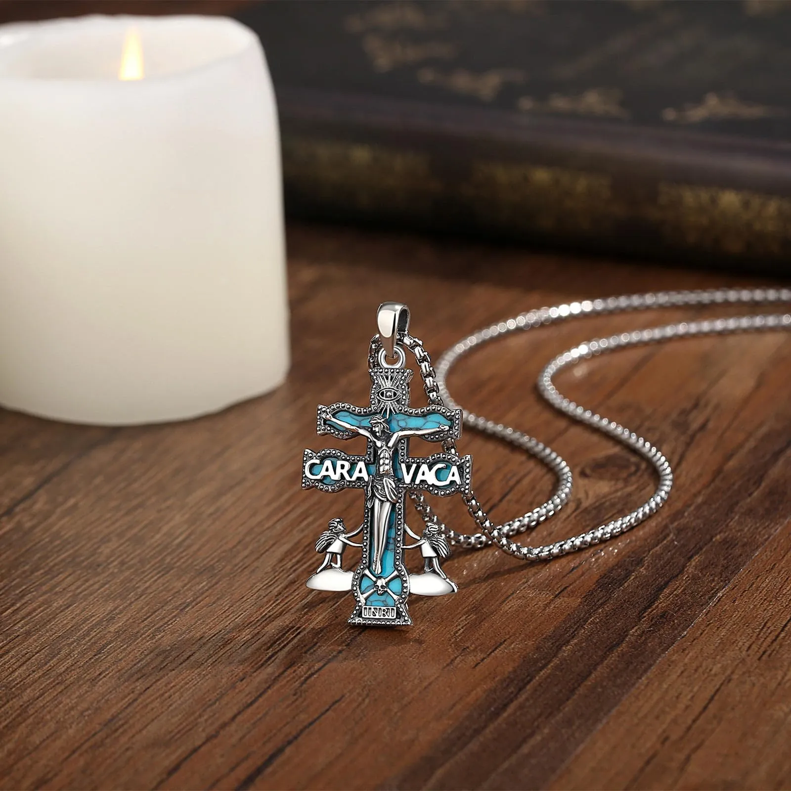 AEONSLOVE Collana Caravaca Argento 925 Ciondolo Croce Cristiana Uomo Donna Collana Crocifisso Cattolico Cristiani Gioielli Religiosi Croce di Caravaca - immagine 2