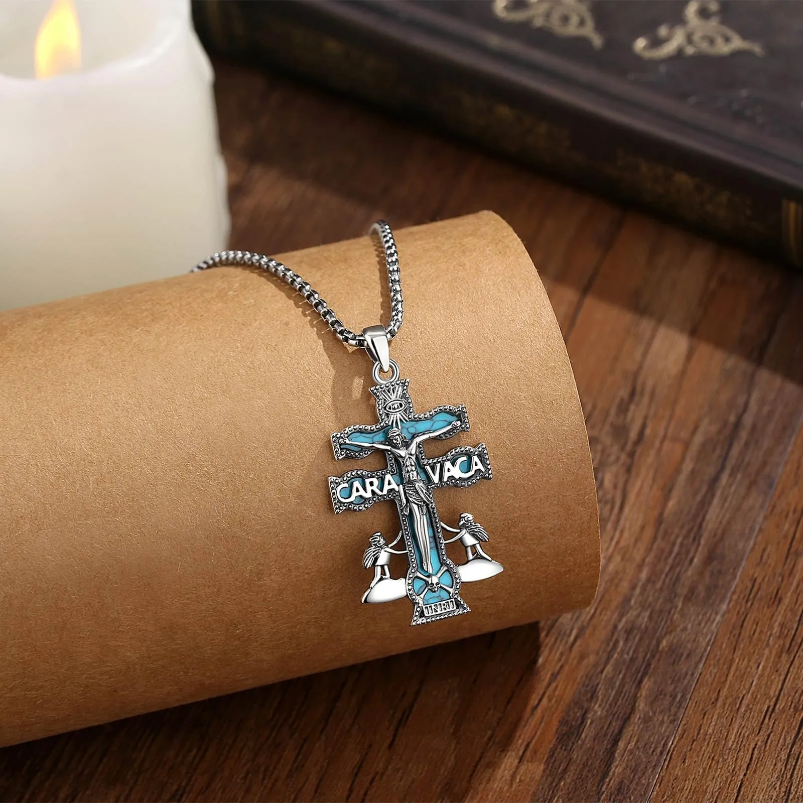AEONSLOVE Collana Caravaca Argento 925 Ciondolo Croce Cristiana Uomo Donna Collana Crocifisso Cattolico Cristiani Gioielli Religiosi Croce di Caravaca - immagine 3