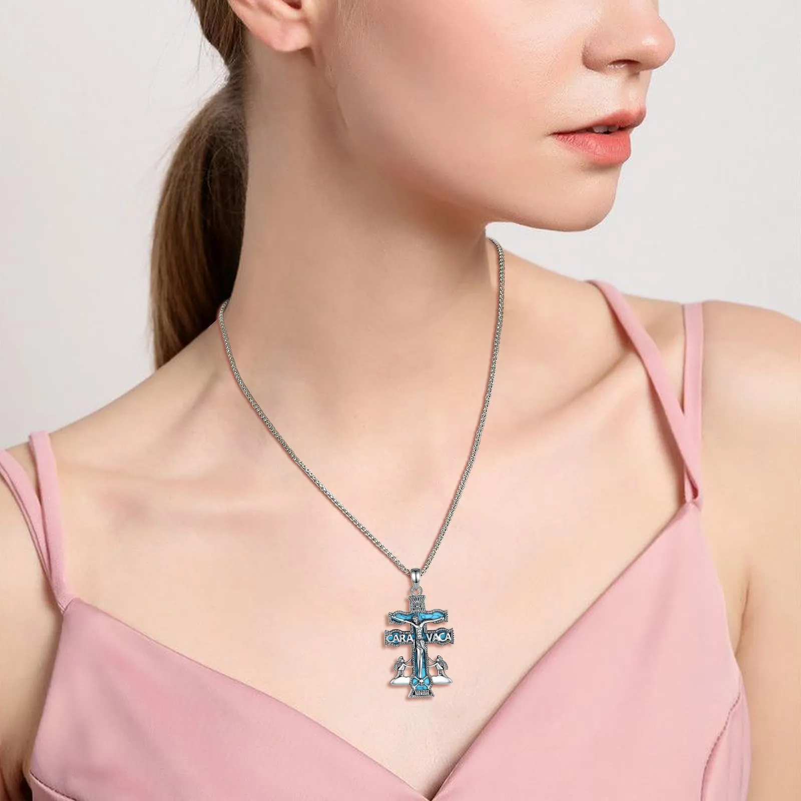 AEONSLOVE Collana Caravaca Argento 925 Ciondolo Croce Cristiana Uomo Donna Collana Crocifisso Cattolico Cristiani Gioielli Religiosi Croce di Caravaca - immagine 6