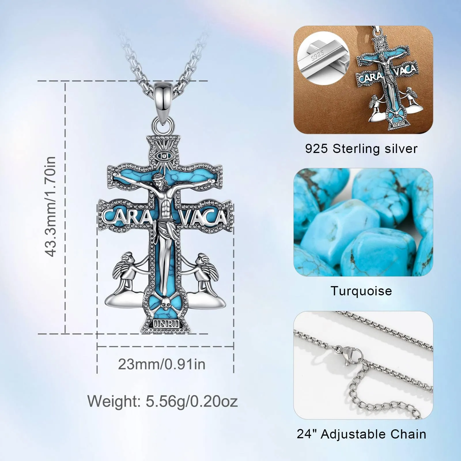 AEONSLOVE Collana Caravaca Argento 925 Ciondolo Croce Cristiana Uomo Donna Collana Crocifisso Cattolico Cristiani Gioielli Religiosi Croce di Caravaca - immagine 7