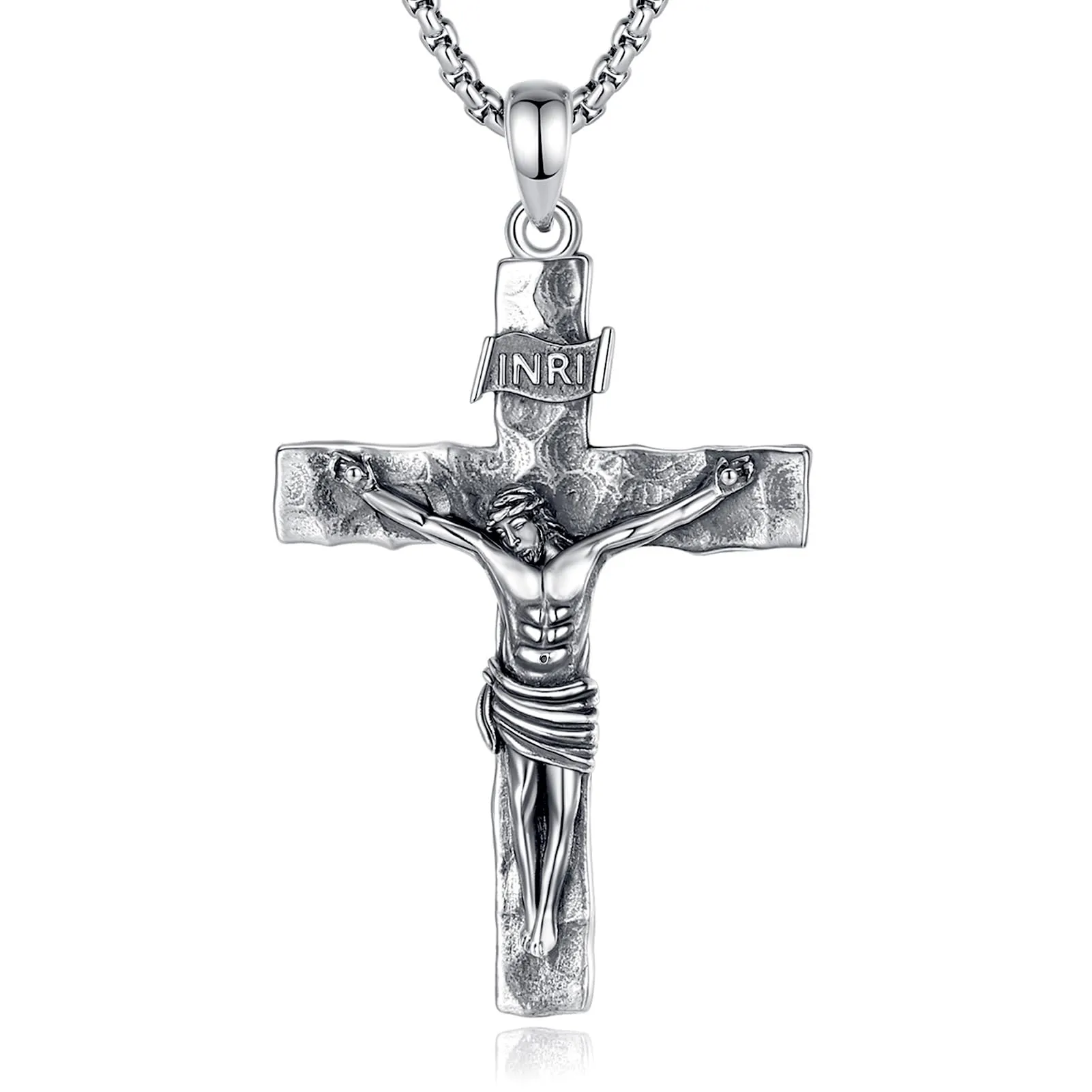 AEONSLOVE Collana Crocifisso Uomo Donna Ciondolo Croce Cristiana Argento 925 Medaglia Croce con Gesù Cristo Gioielli Cristiani Cattolici - immagine 1