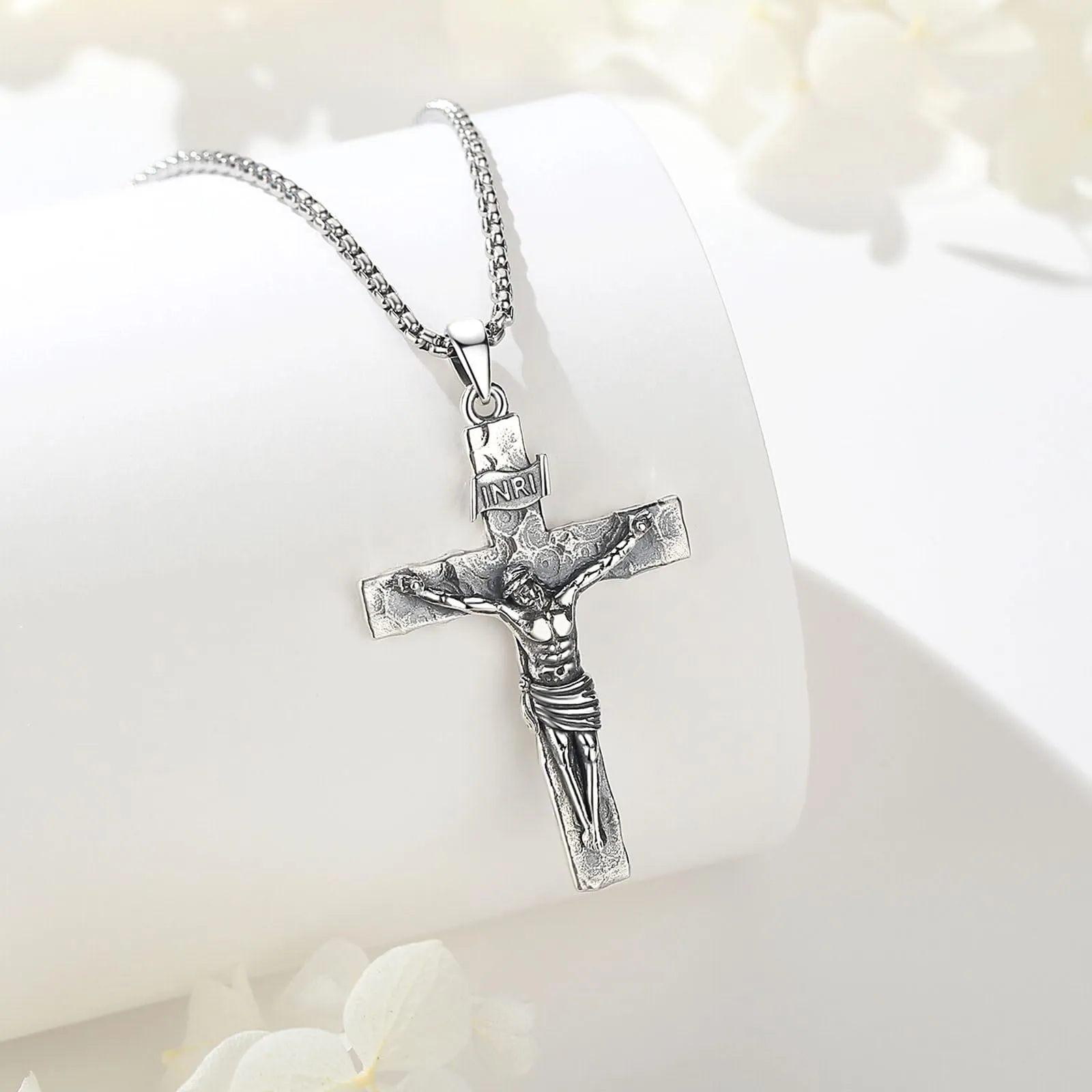 AEONSLOVE Collana Crocifisso Uomo Donna Ciondolo Croce Cristiana Argento 925 Medaglia Croce con Gesù Cristo Gioielli Cristiani Cattolici - immagine 2