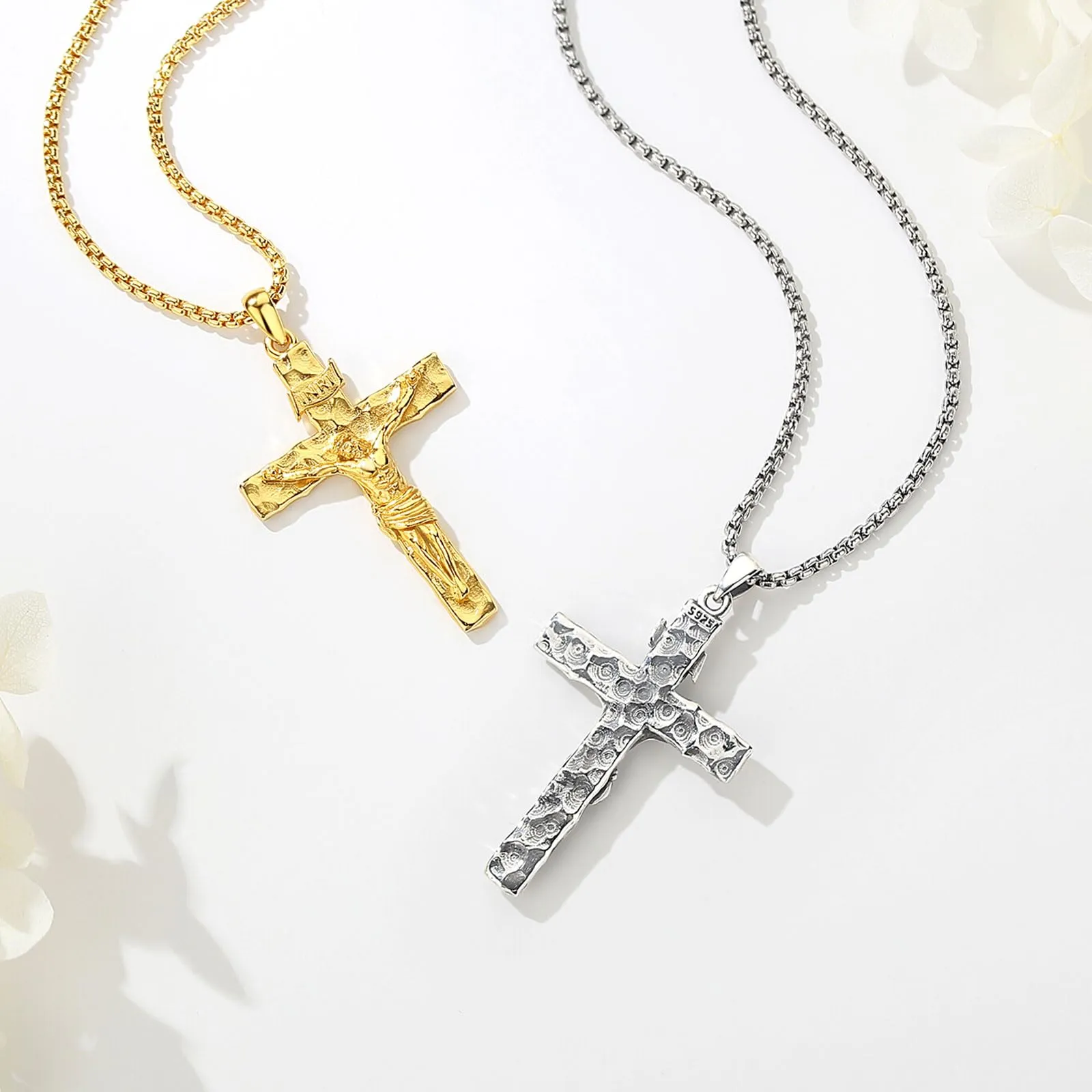 AEONSLOVE Collana Crocifisso Uomo Donna Ciondolo Croce Cristiana Argento 925 Medaglia Croce con Gesù Cristo Gioielli Cristiani Cattolici - immagine 3