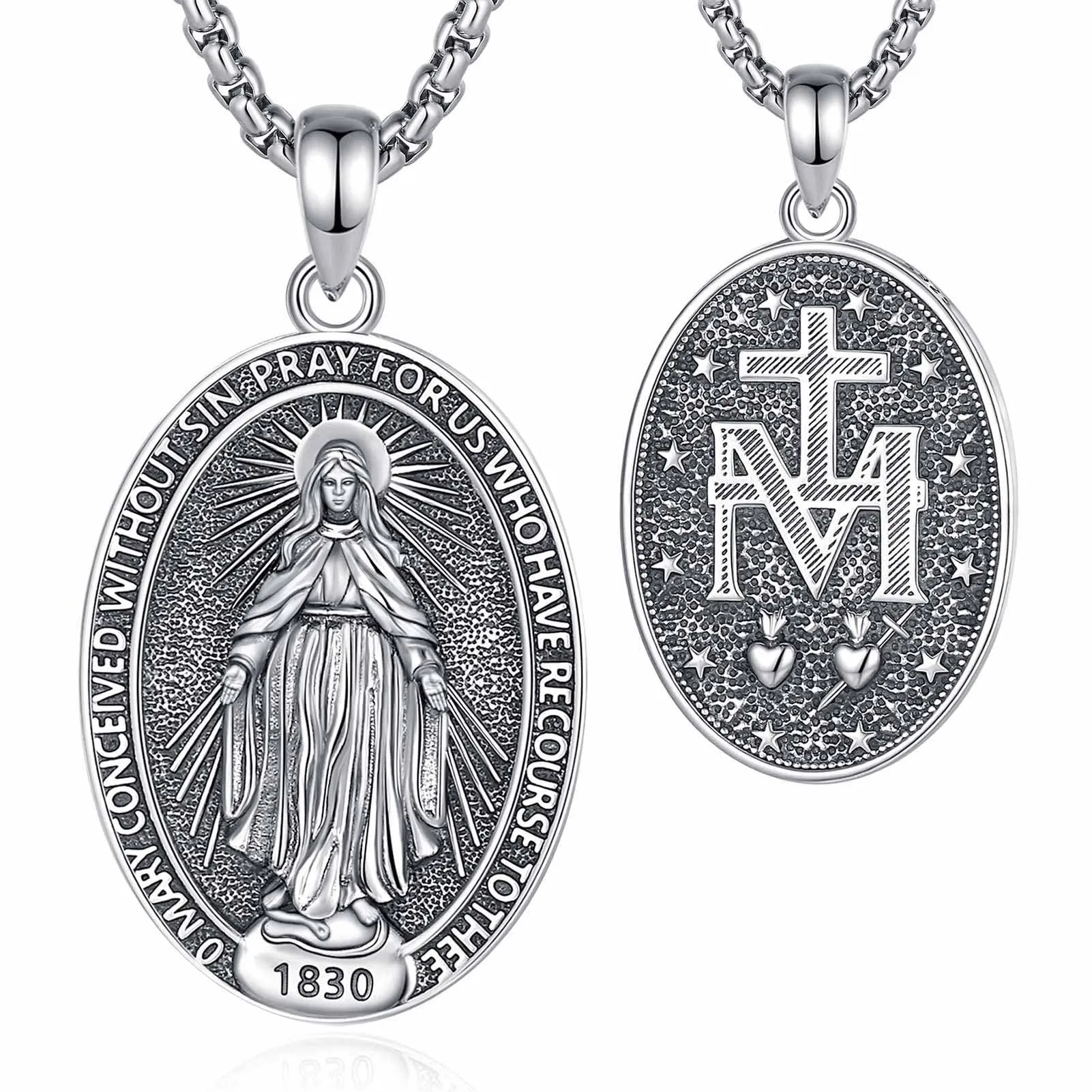 AEONSLOVE Collana Vergine Maria Donna Uomo Medaglia Miracolosa Argento 925 Ciondolo Madonna Miracolosa Delle Grazie Gioielli Cristiano Cattolico Virgin Mary Necklace - immagine 1