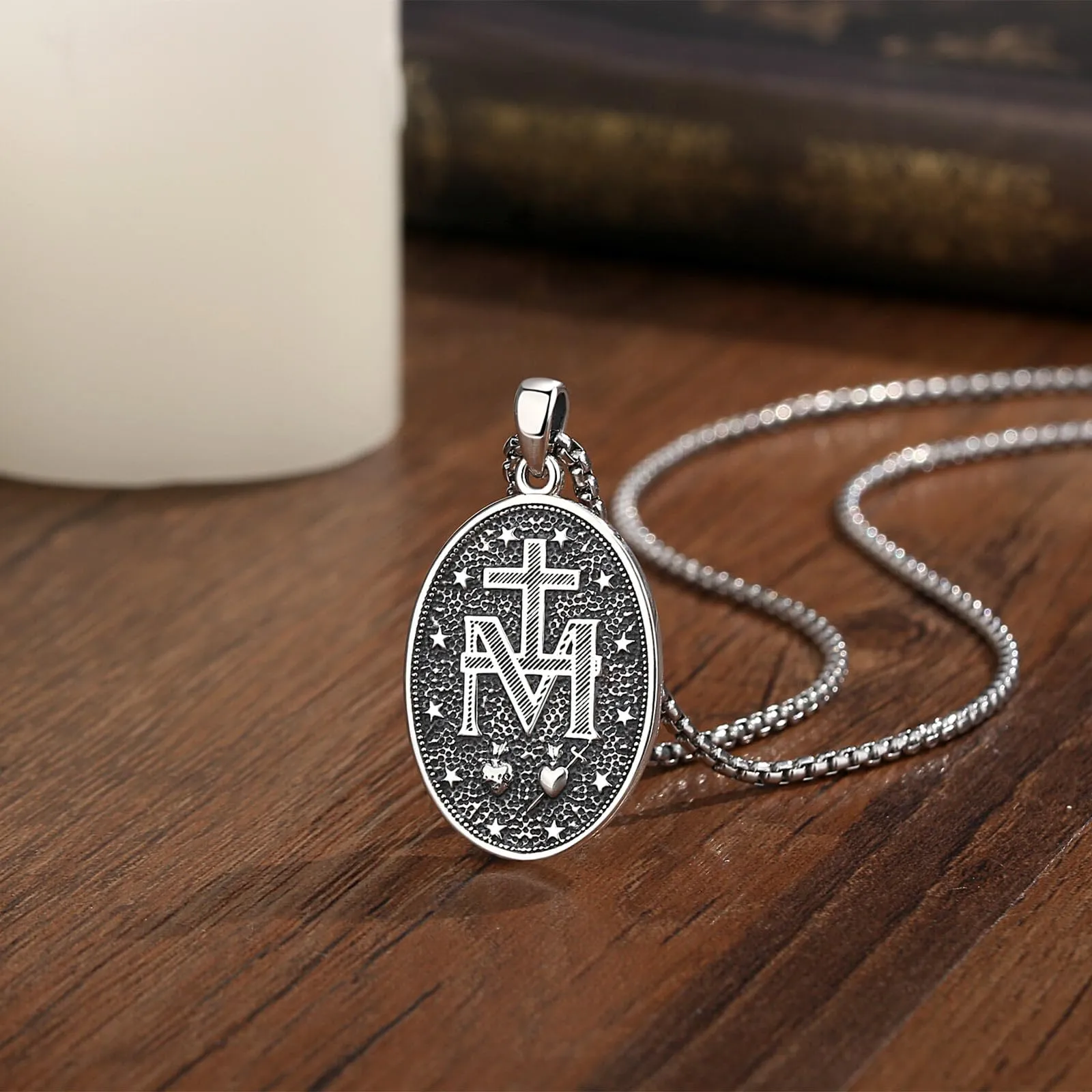 AEONSLOVE Collana Vergine Maria Donna Uomo Medaglia Miracolosa Argento 925 Ciondolo Madonna Miracolosa Delle Grazie Gioielli Cristiano Cattolico Virgin Mary Necklace - immagine 3